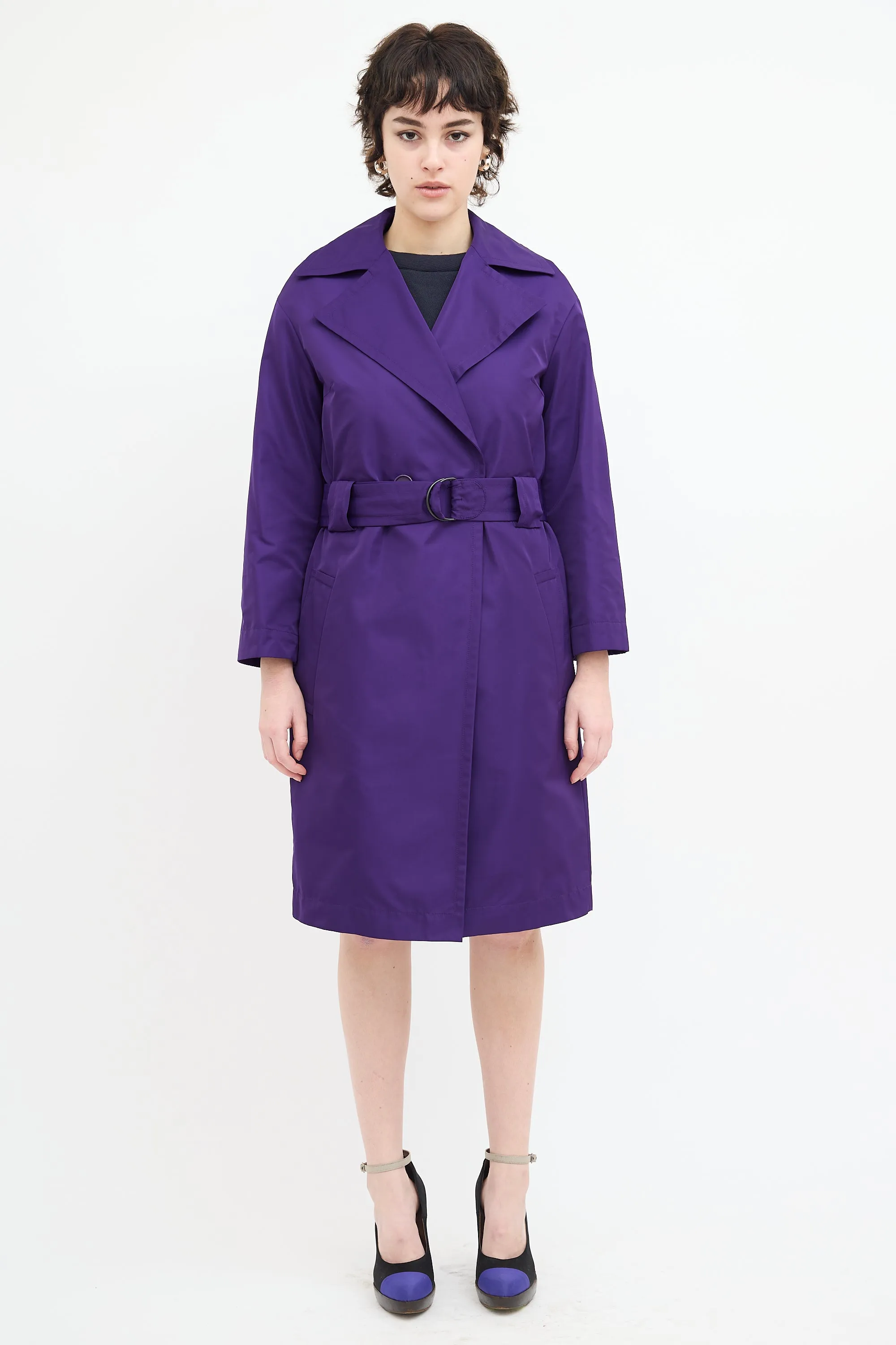 Purple Satin Mid Length Trench Coat