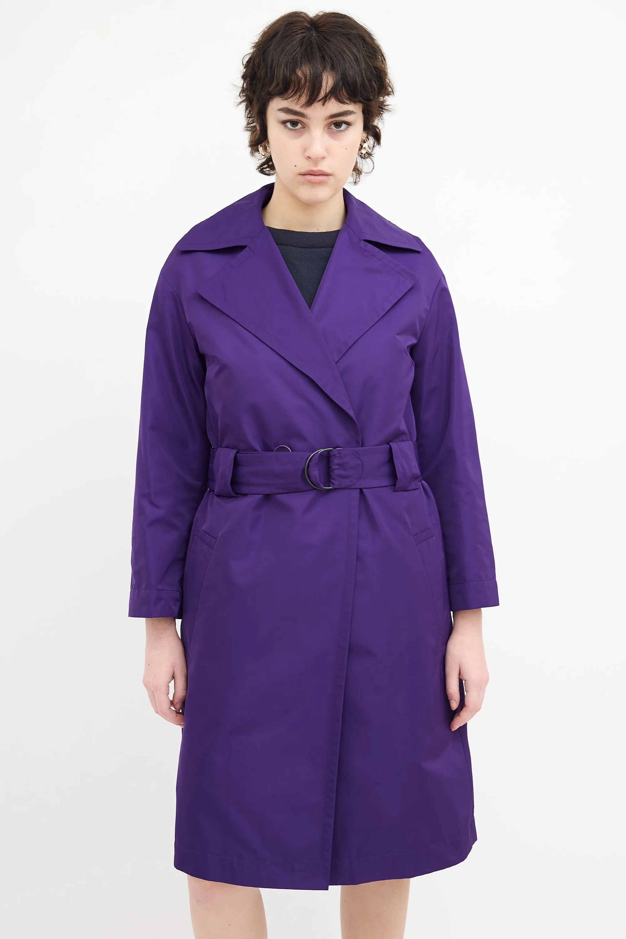 Purple Satin Mid Length Trench Coat