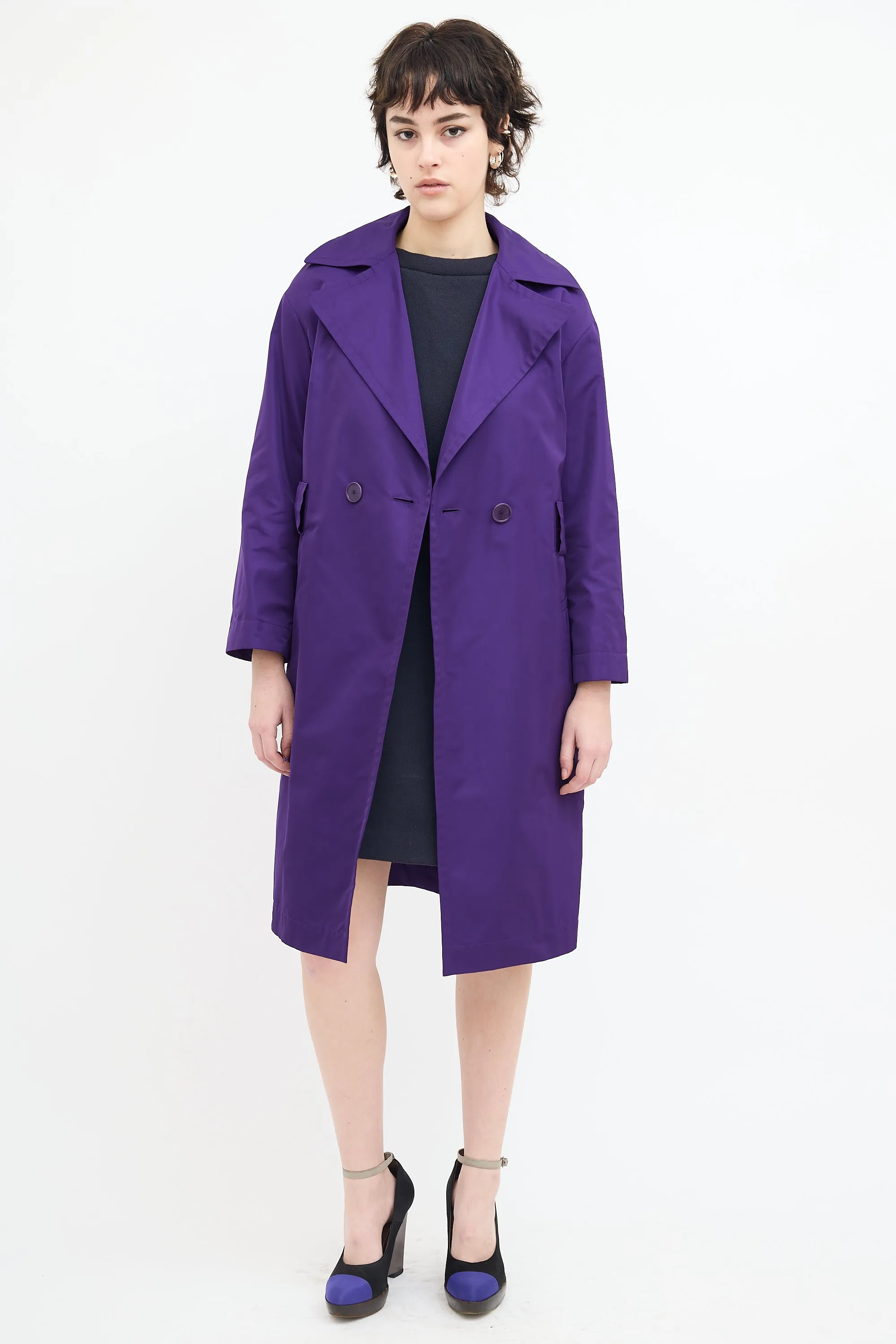 Purple Satin Mid Length Trench Coat