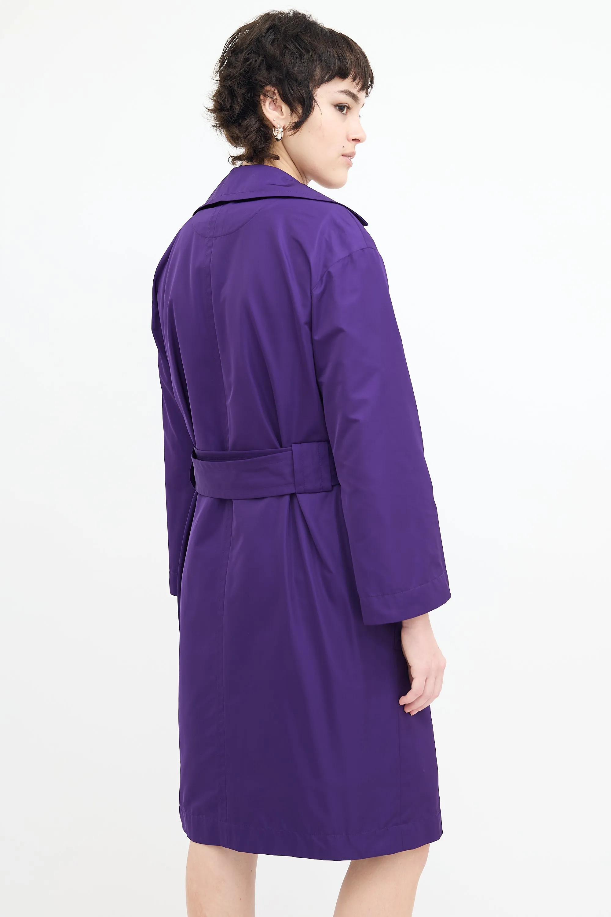 Purple Satin Mid Length Trench Coat