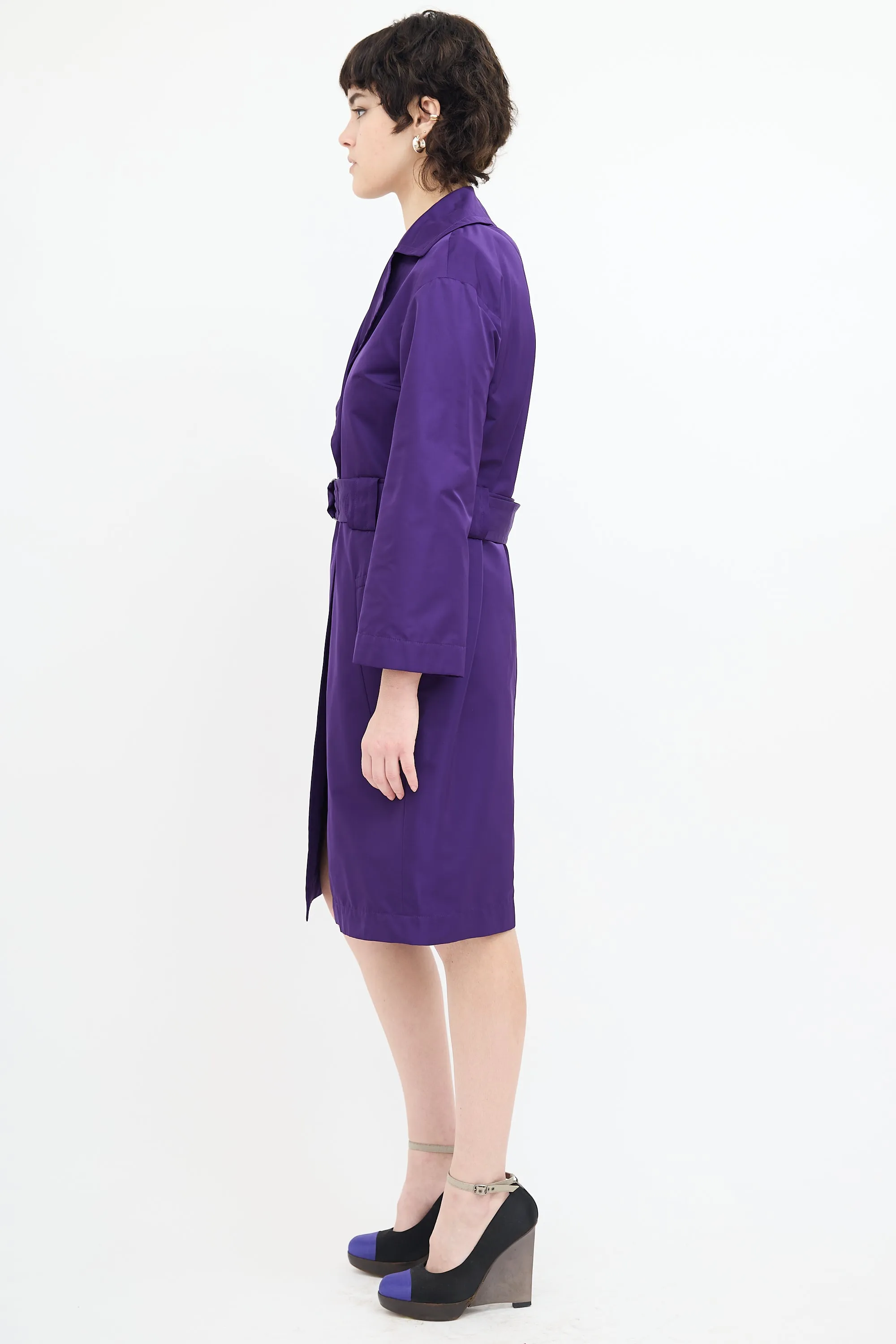 Purple Satin Mid Length Trench Coat