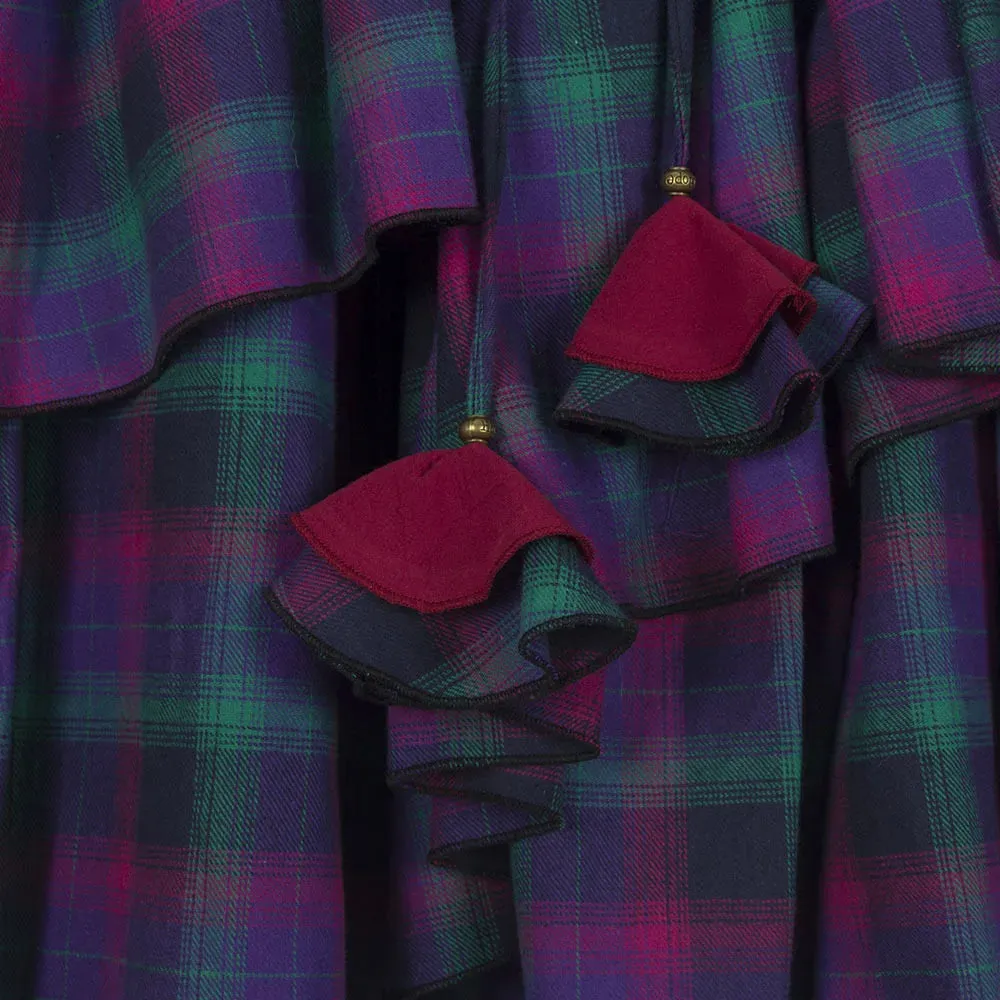 Purple Tartan Irregular Brushed Cotton Pleated Medieval Skirt