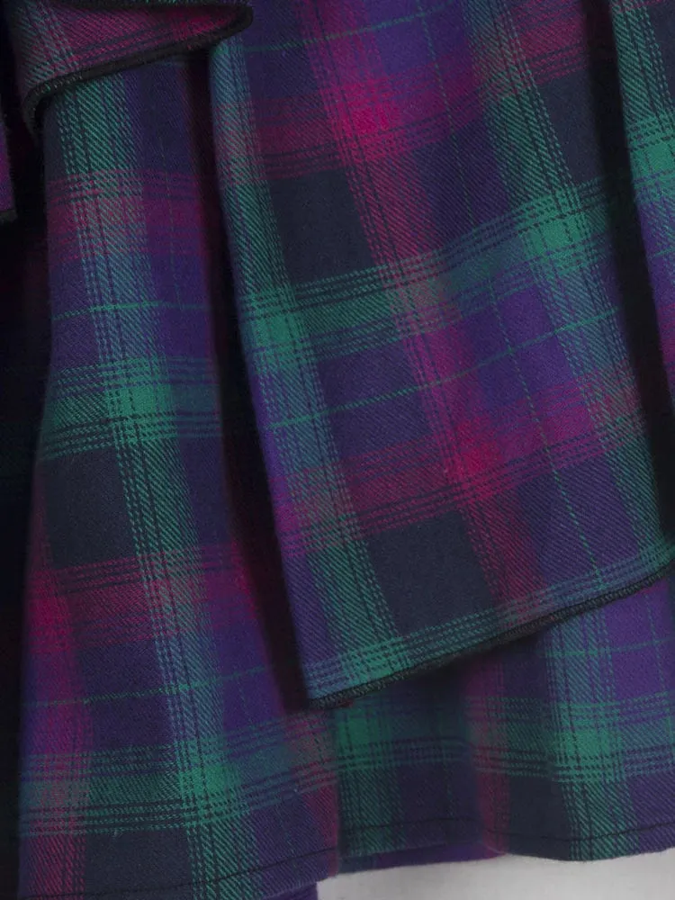 Purple Tartan Irregular Brushed Cotton Pleated Medieval Skirt