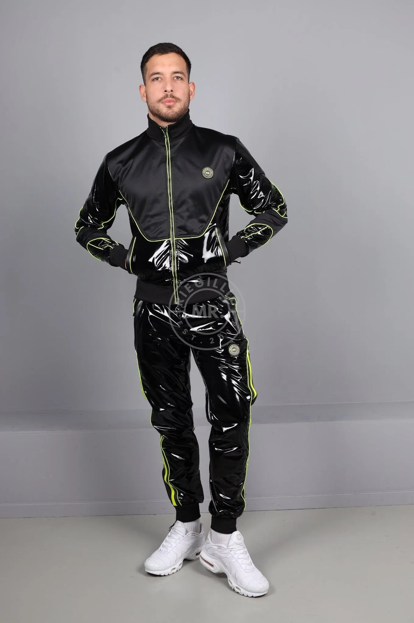 PVC 24 Tracksuit Jacket - Black with Neon Piping