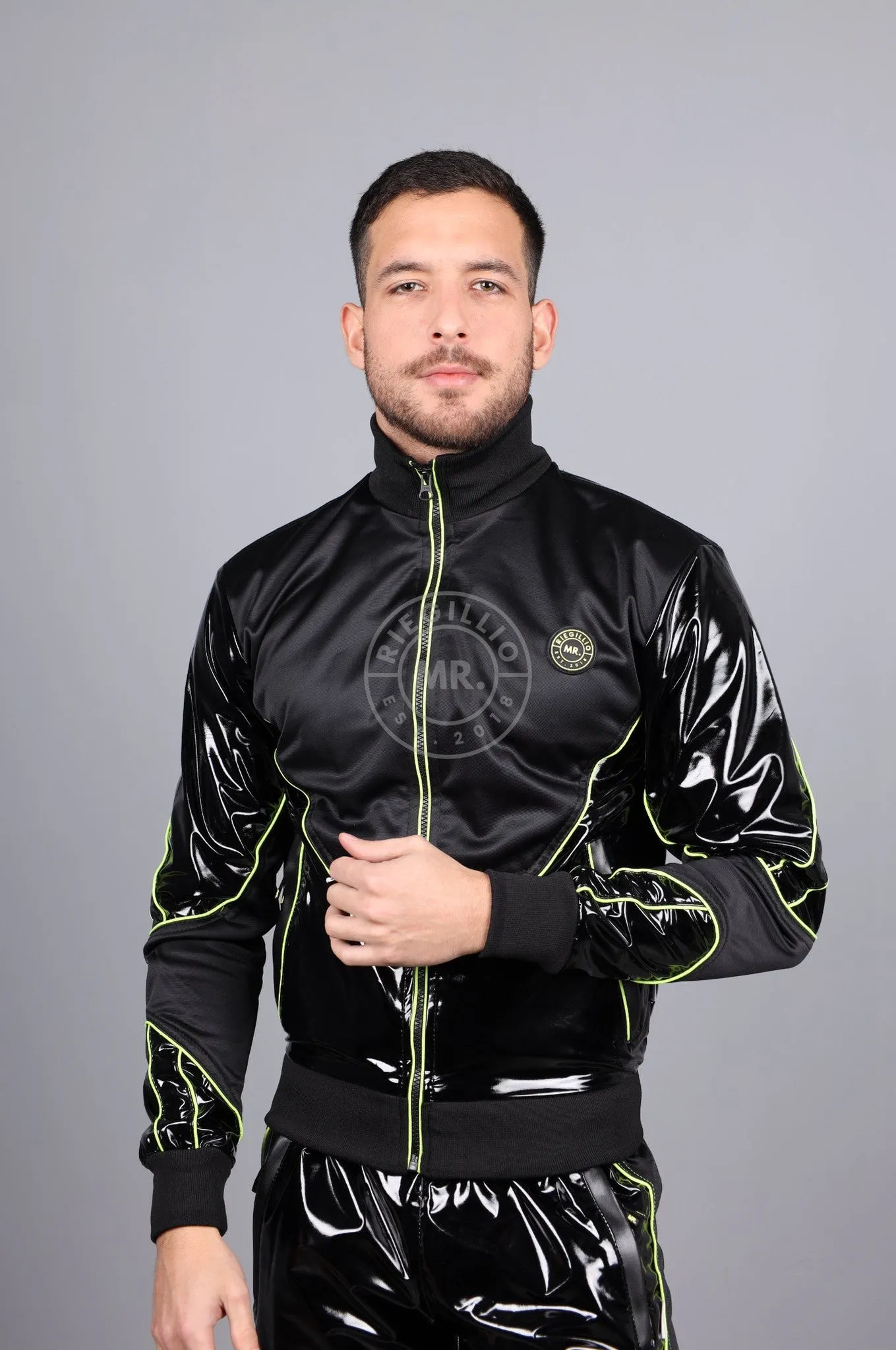 PVC 24 Tracksuit Jacket - Black with Neon Piping