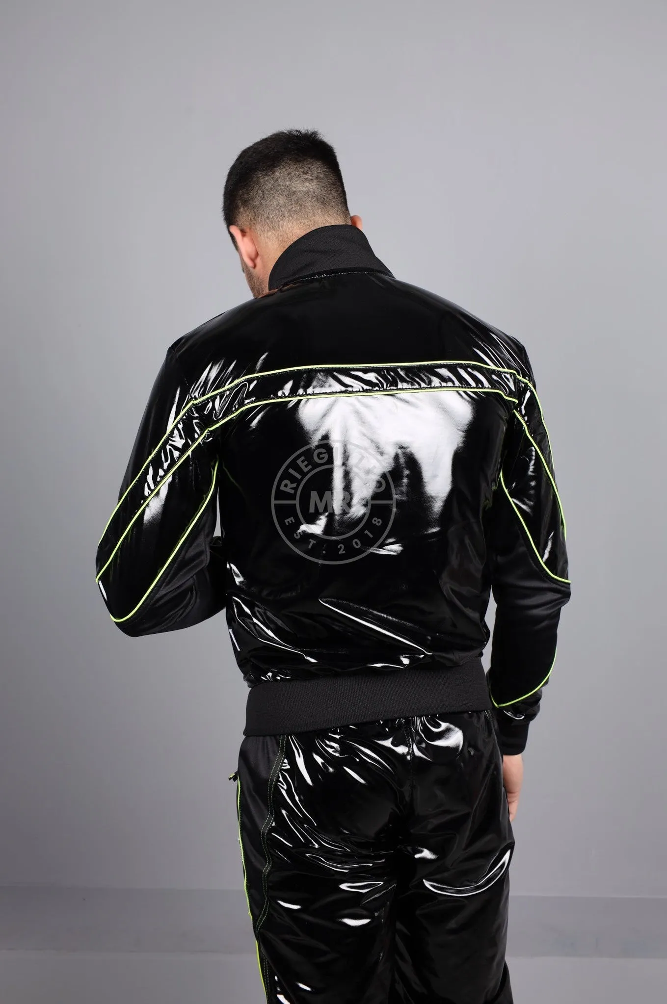 PVC 24 Tracksuit Jacket - Black with Neon Piping