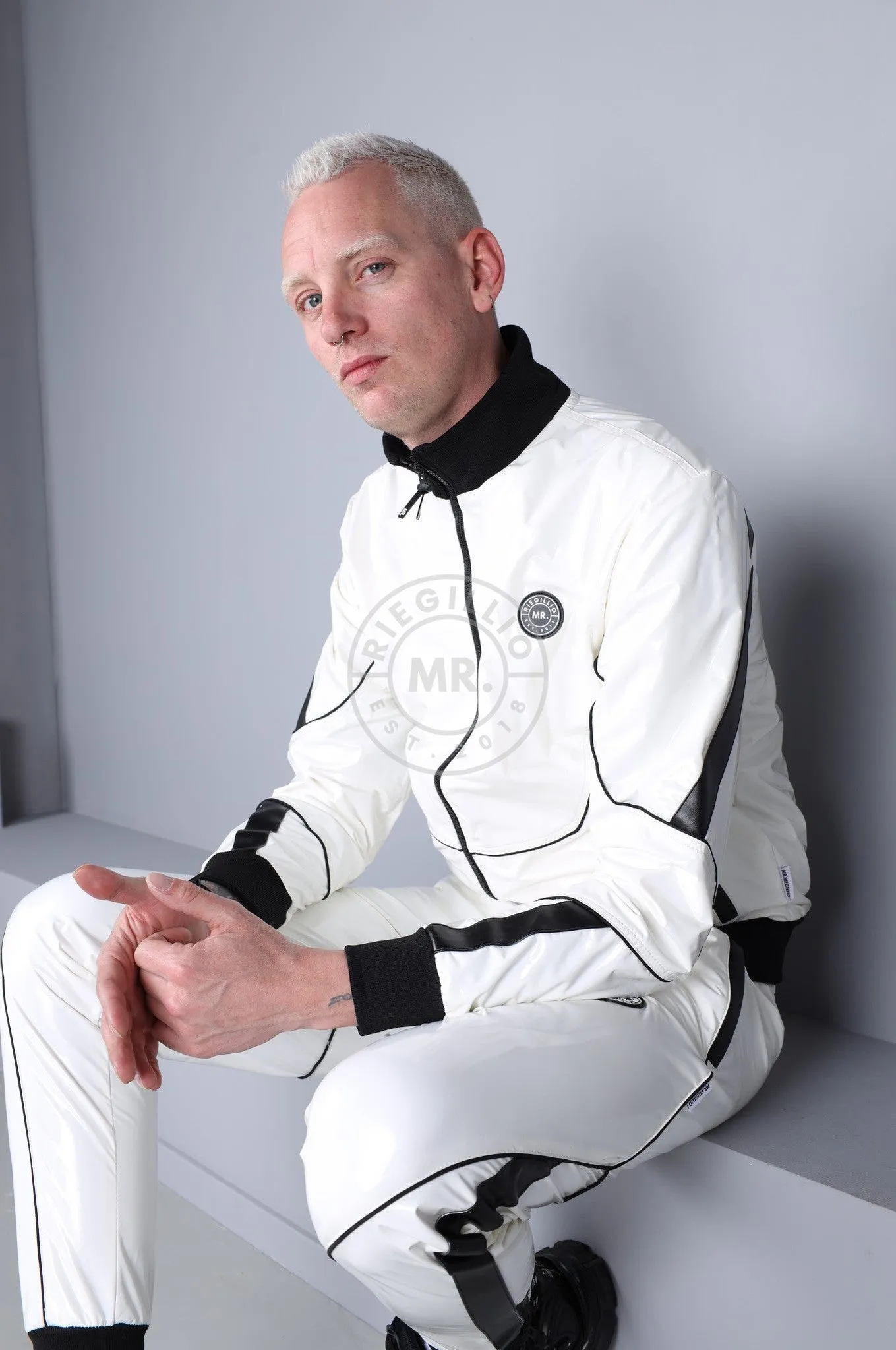 PVC 24 Tracksuit Jacket - White with Black Piping