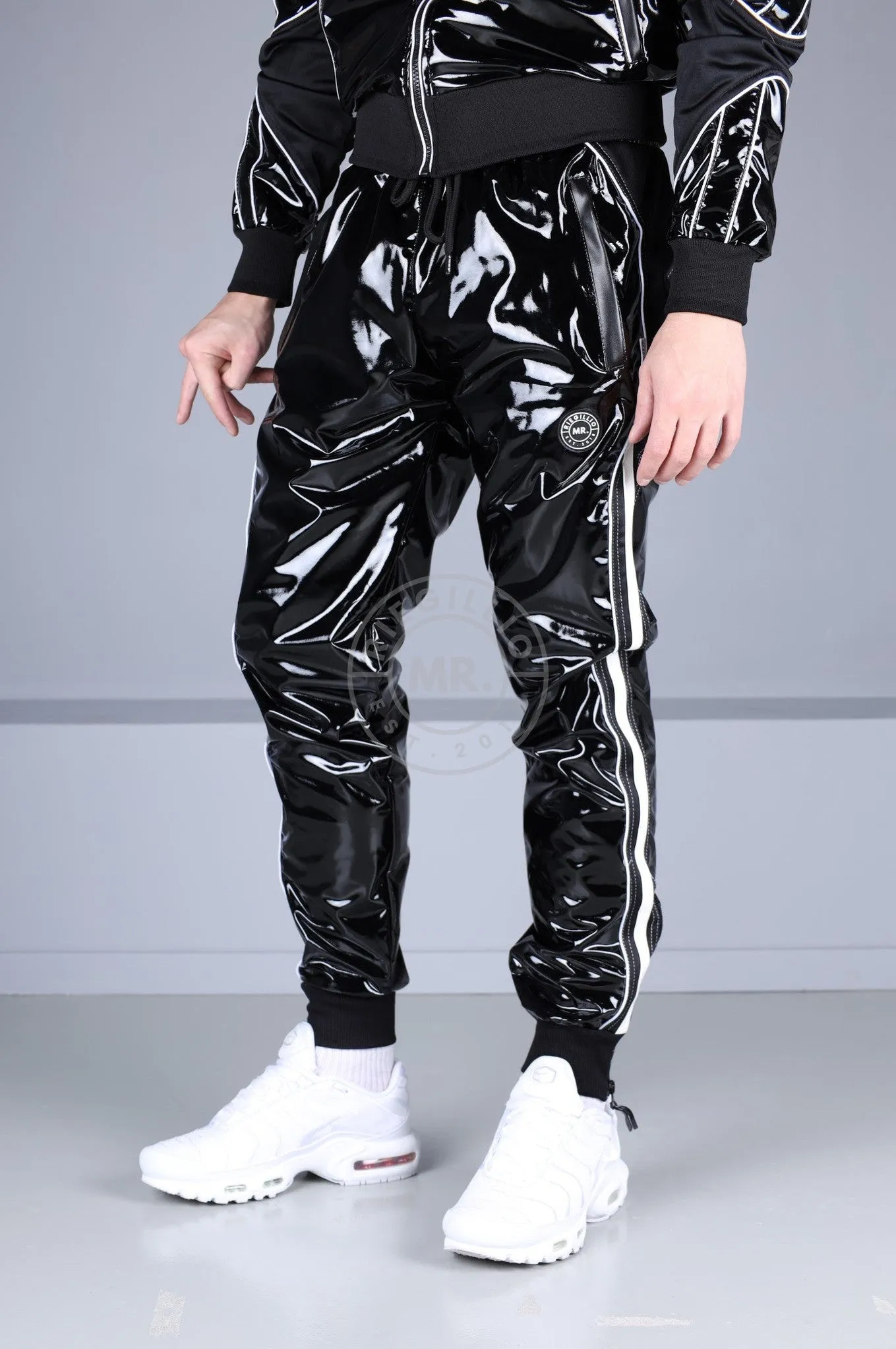 PVC 24 Tracksuit Pants - Black with White Piping