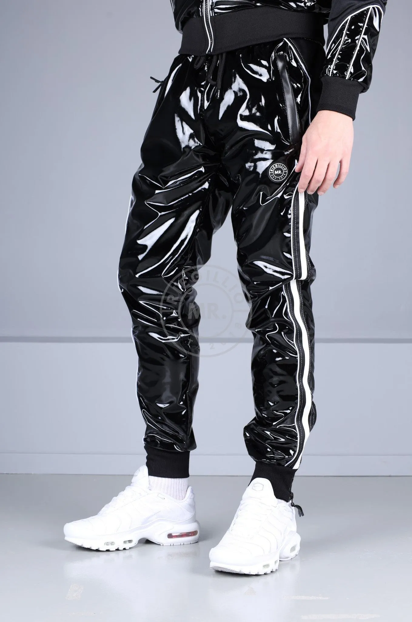 PVC 24 Tracksuit Pants - Black with White Piping