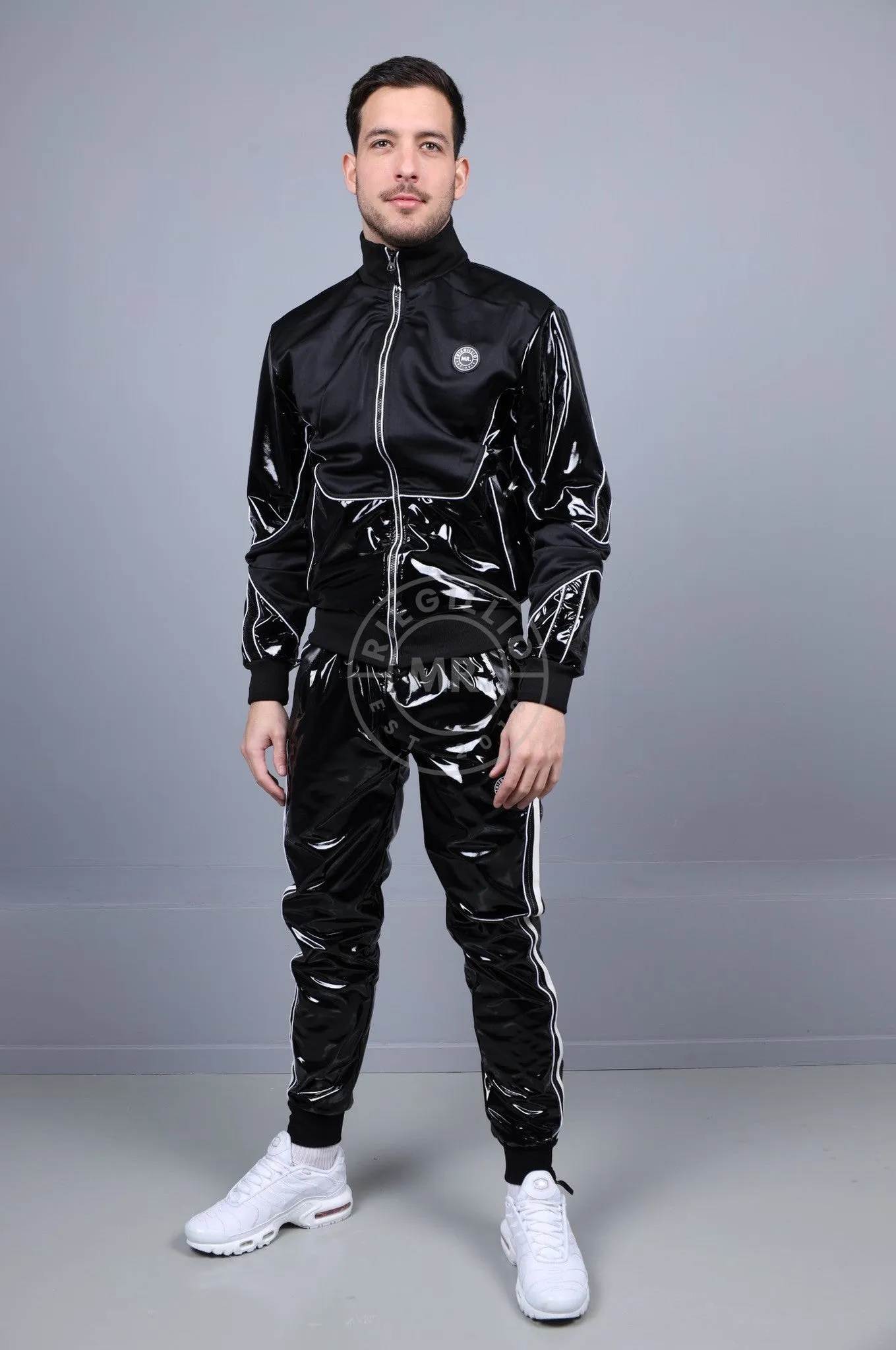 PVC 24 Tracksuit Pants - Black with White Piping