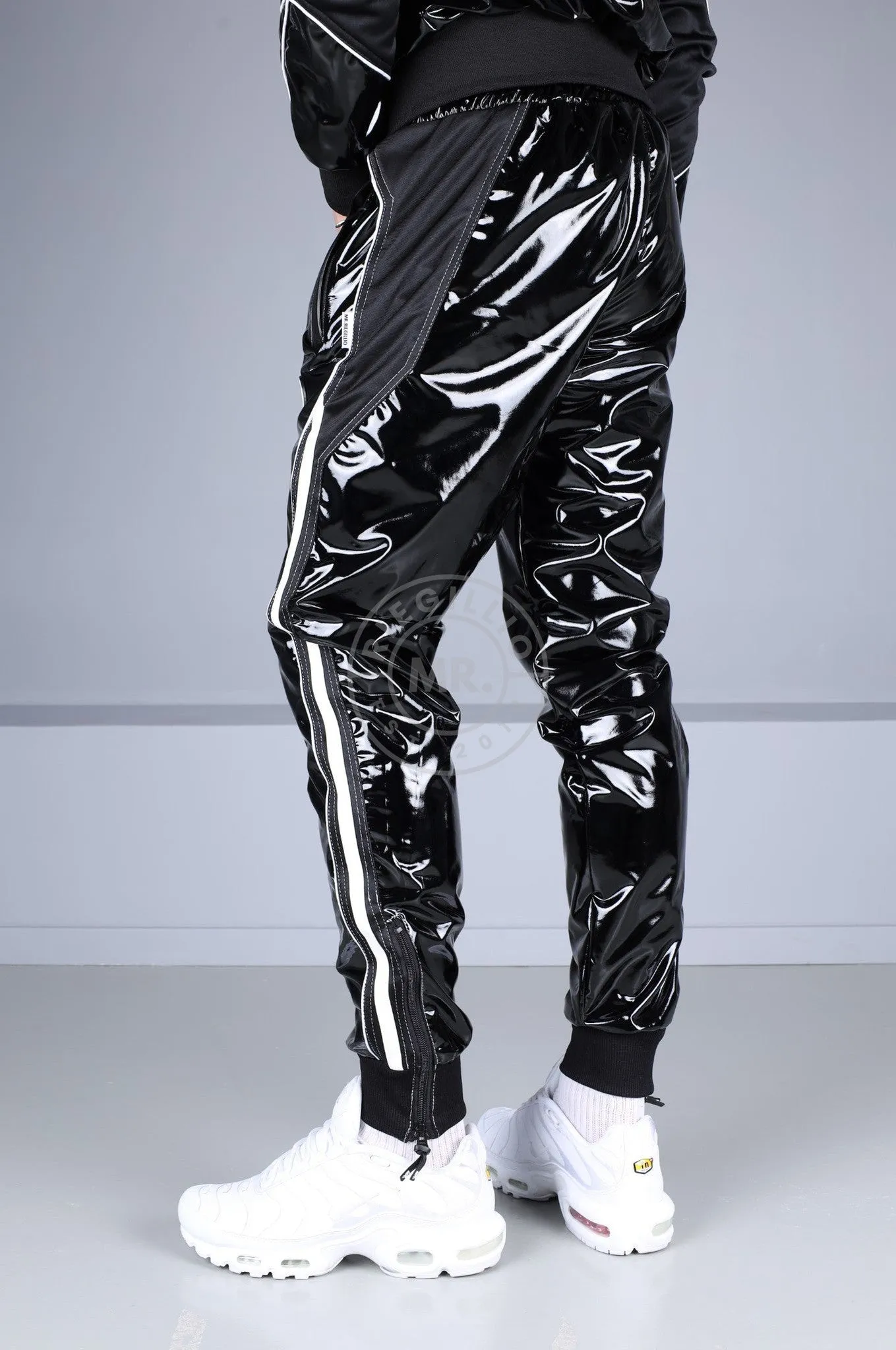 PVC 24 Tracksuit Pants - Black with White Piping