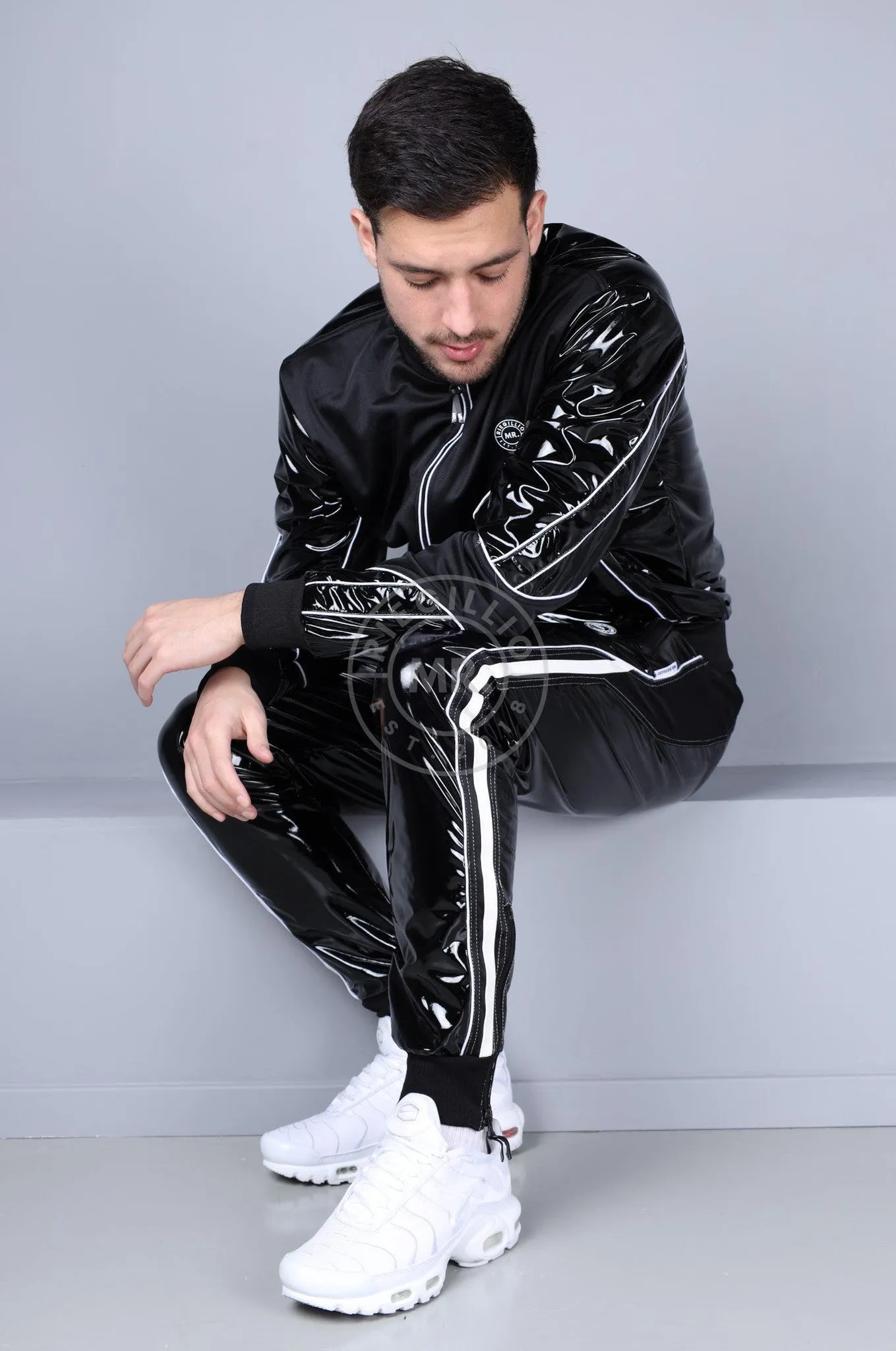 PVC 24 Tracksuit Pants - Black with White Piping