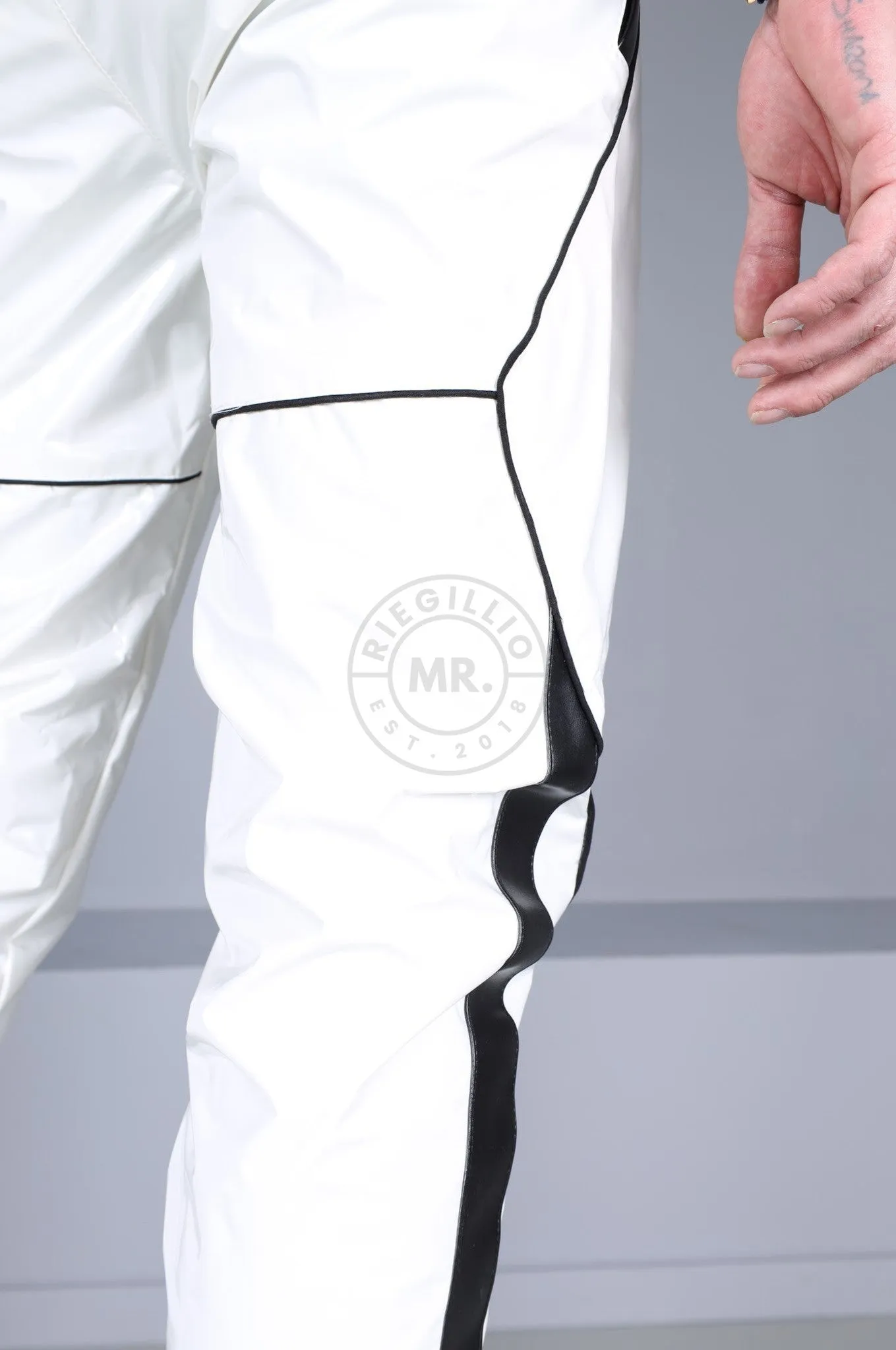 PVC 24 Tracksuit Pants - White with Black Piping