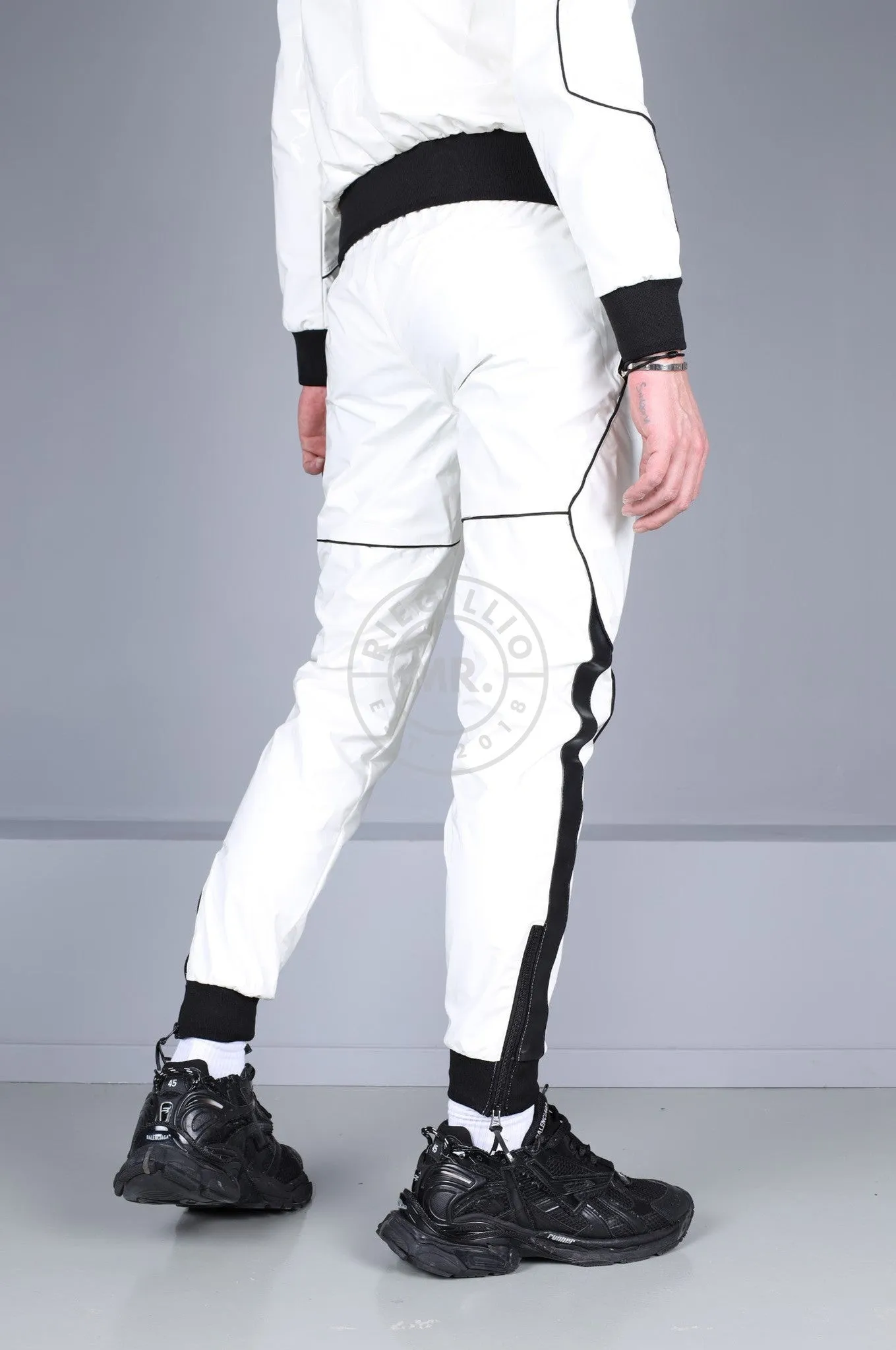 PVC 24 Tracksuit Pants - White with Black Piping