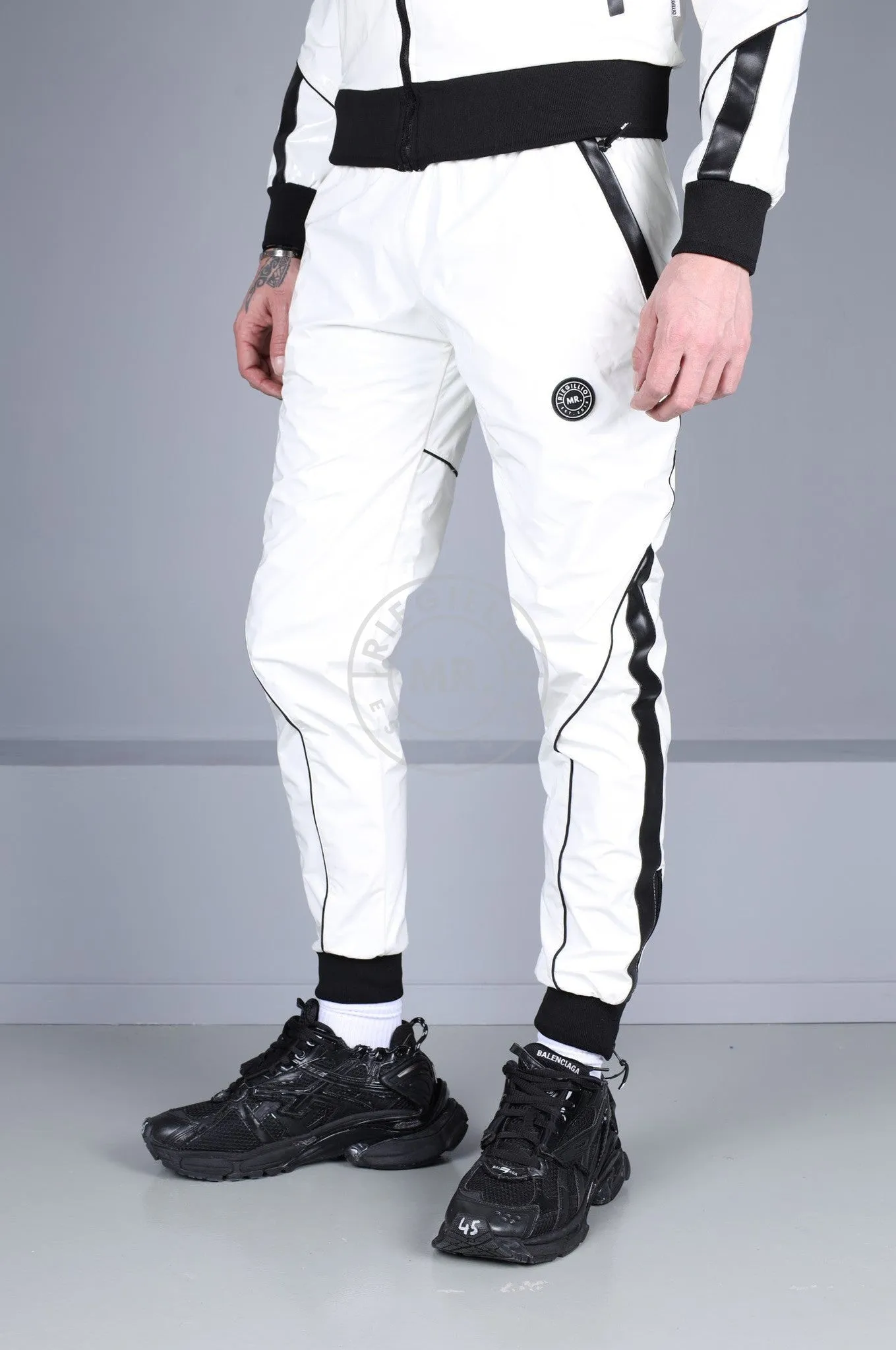 PVC 24 Tracksuit Pants - White with Black Piping