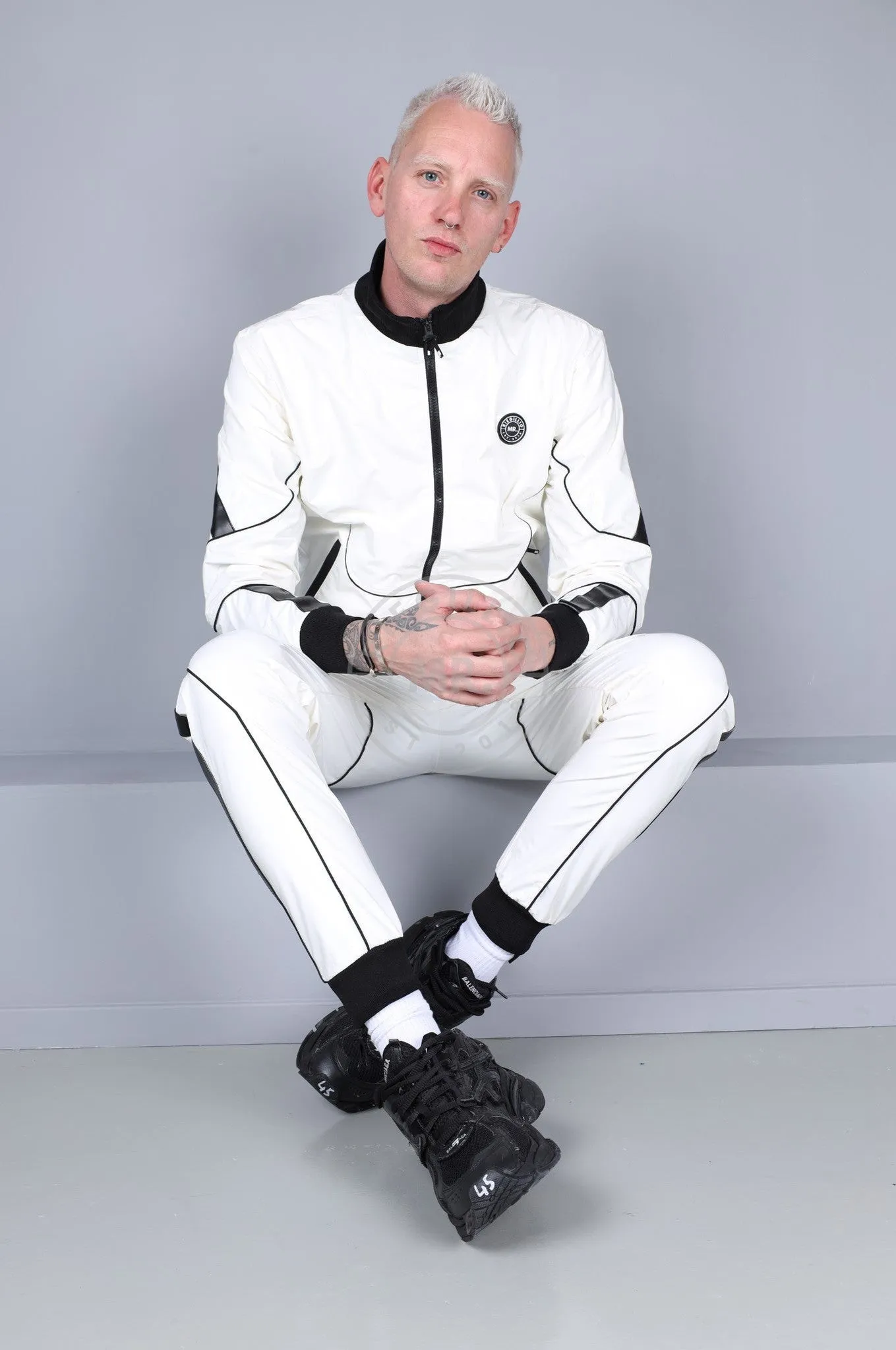 PVC 24 Tracksuit Pants - White with Black Piping