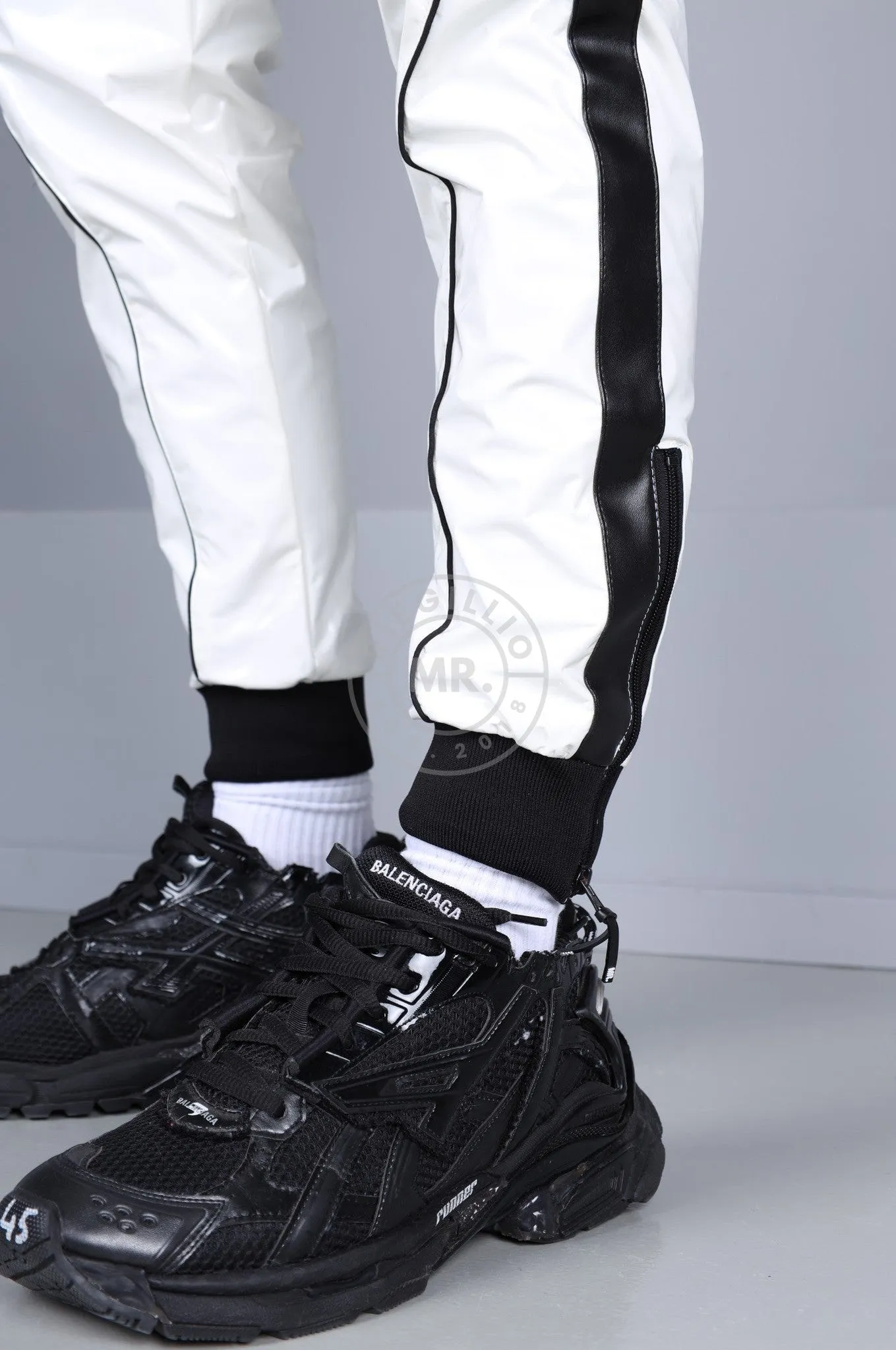 PVC 24 Tracksuit Pants - White with Black Piping