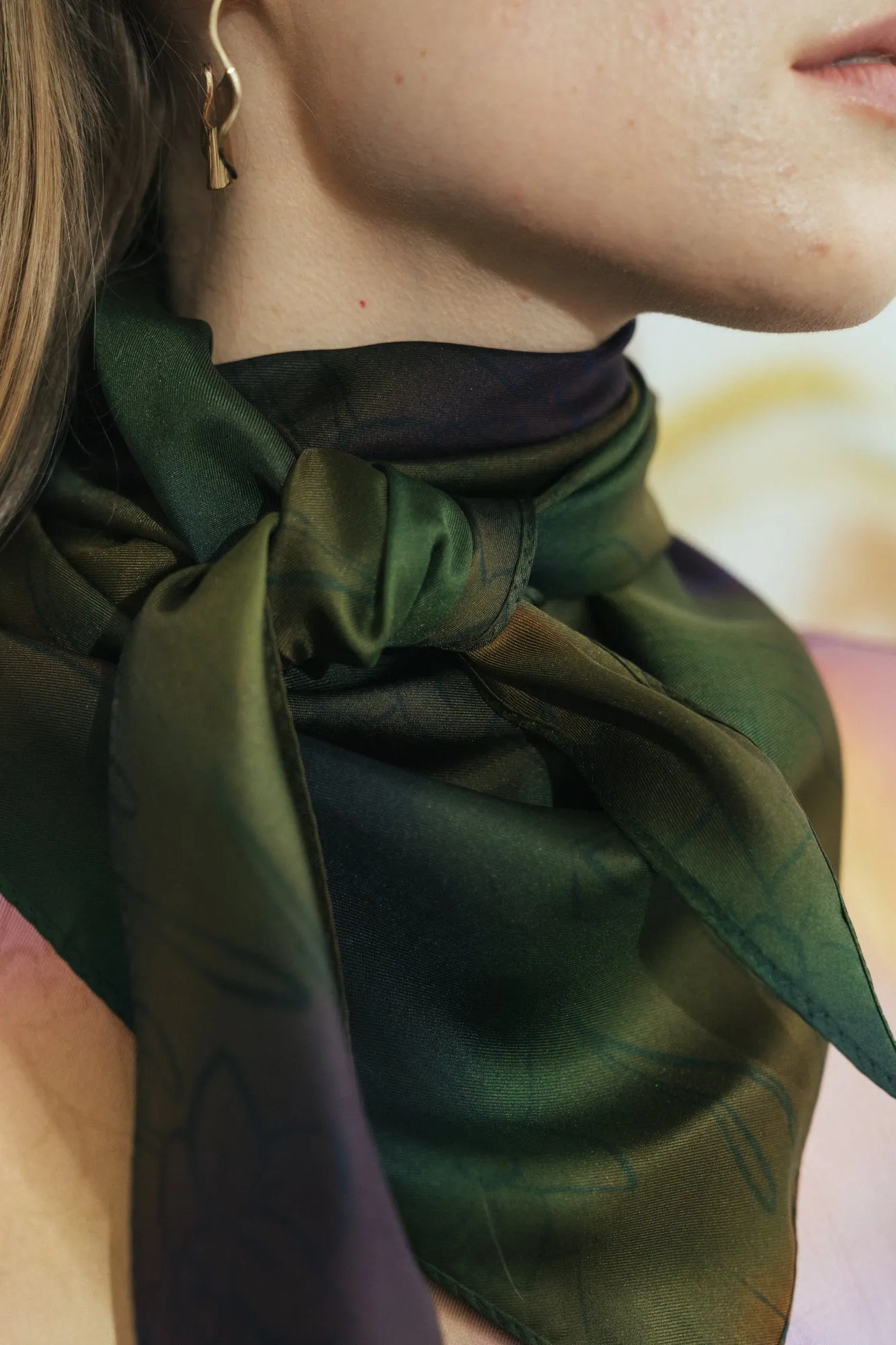 "Brooklyn" Triangle Silk Scarf - Green