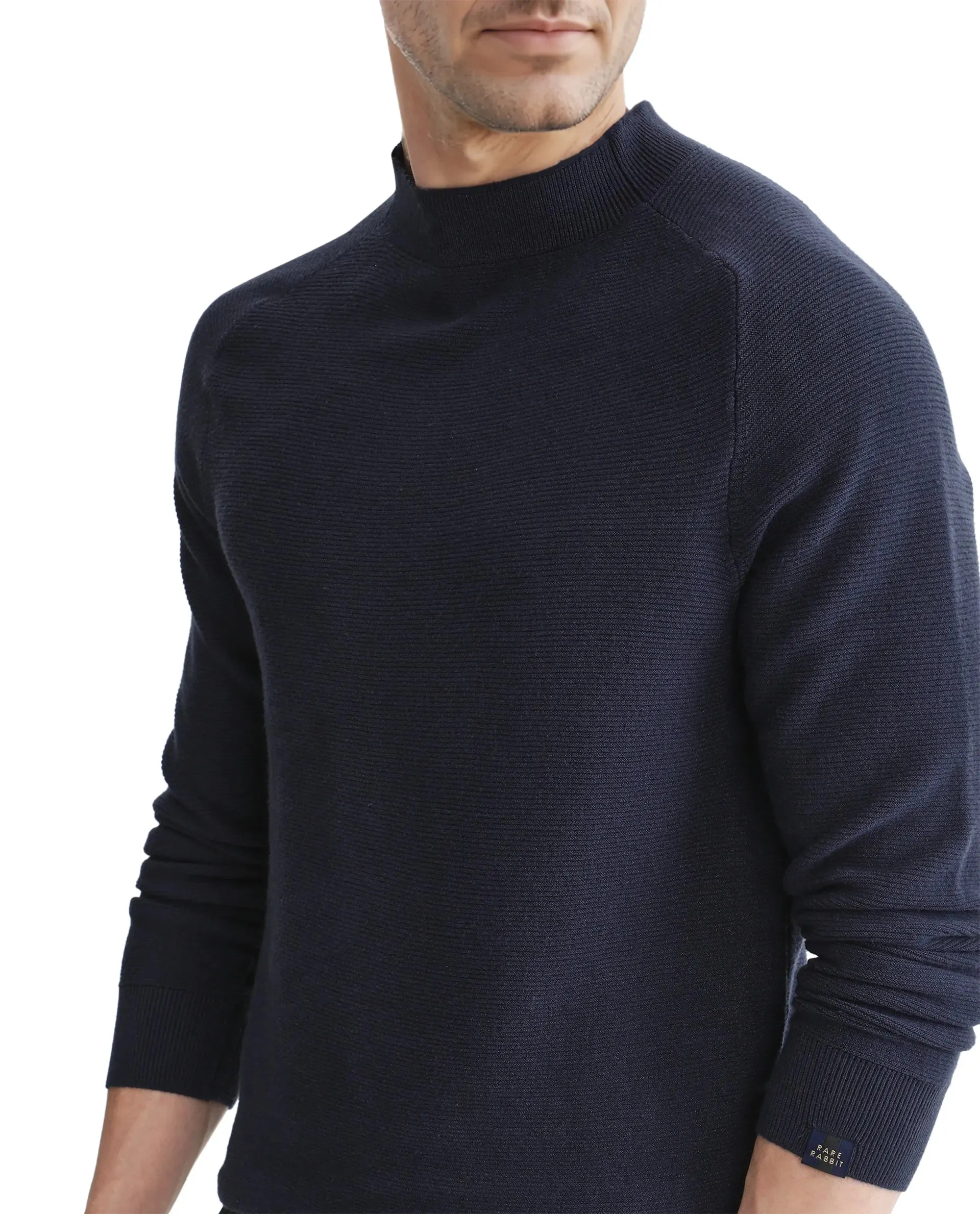 Rare Rabbit Men's Zampa Navy Viscose Nylon Fabric Full Sleeve High Neck Plain Sweater