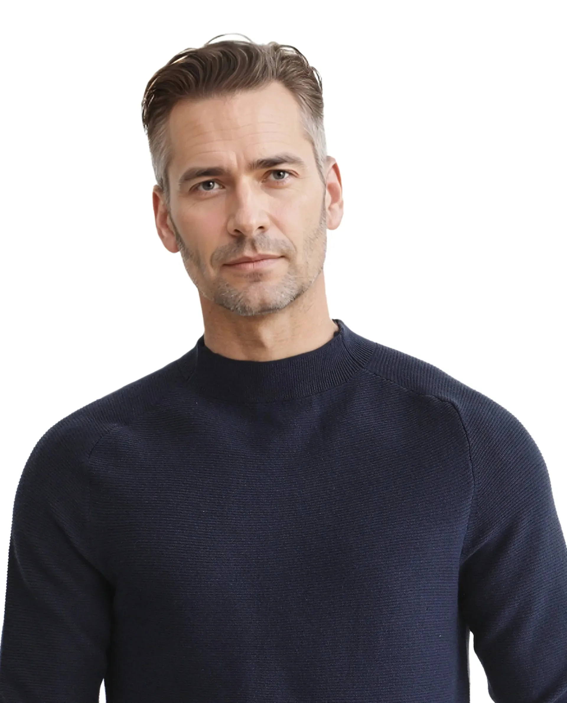 Rare Rabbit Men's Zampa Navy Viscose Nylon Fabric Full Sleeve High Neck Plain Sweater