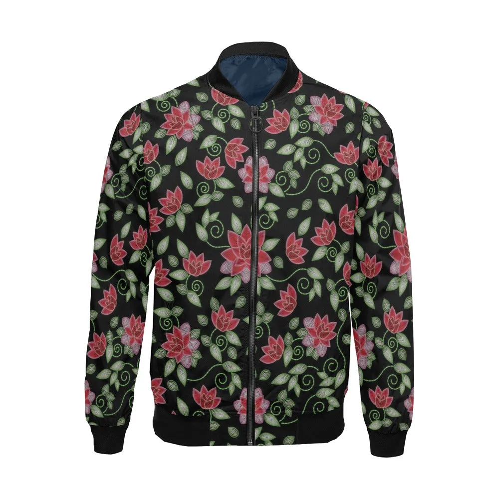 Red Beaded Rose Bomber Jacket for Men