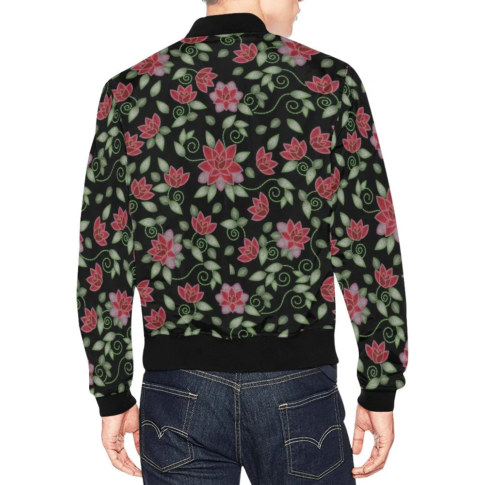 Red Beaded Rose Bomber Jacket for Men