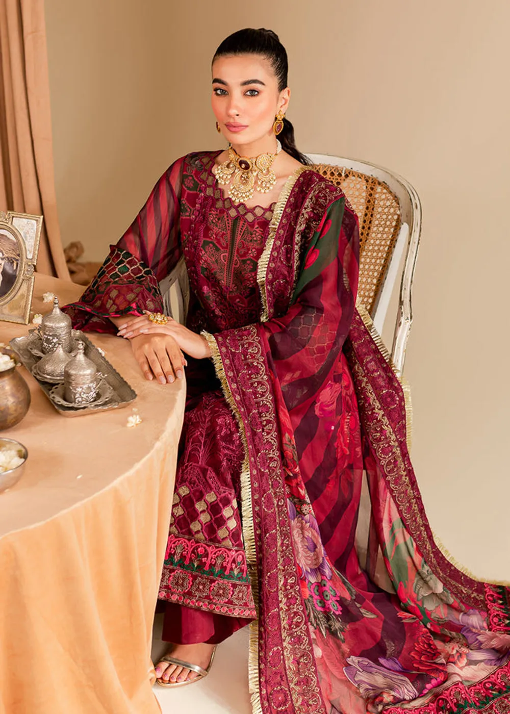 Red Chiffon Suit - Vasal Formals ’23 By Charizma | VSL-08