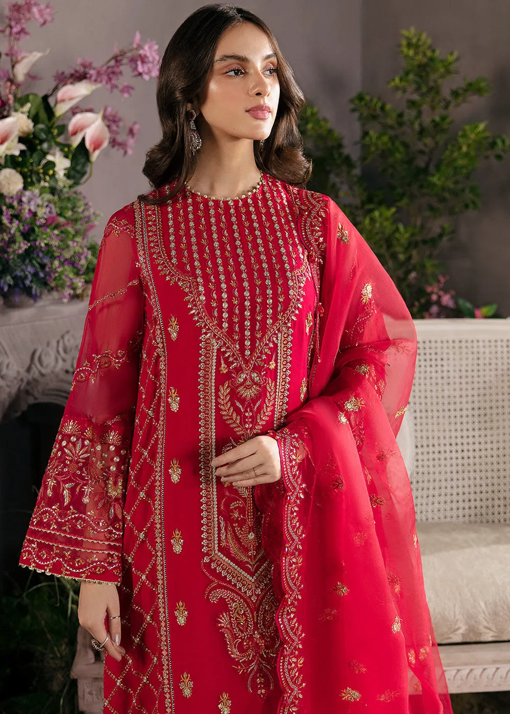 Red Pakistani Salwar Suit - Afrozeh La Fuchsia Formals '23 - Carmine