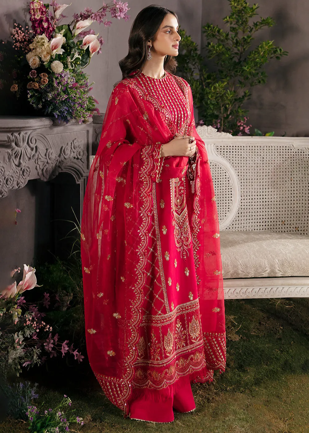 Red Pakistani Salwar Suit - Afrozeh La Fuchsia Formals '23 - Carmine