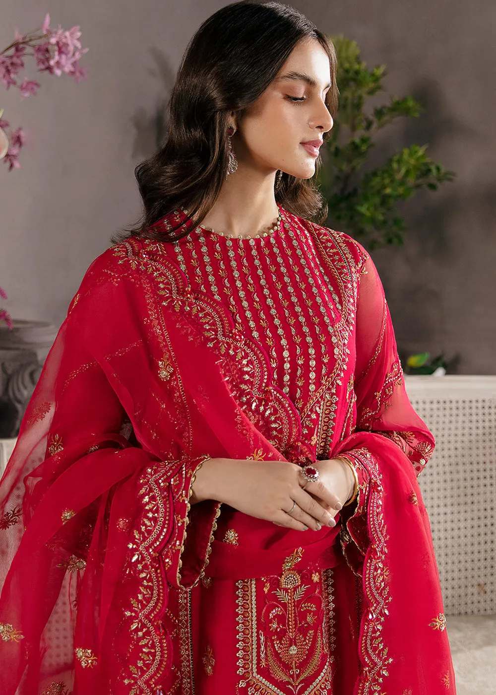 Red Pakistani Salwar Suit - Afrozeh La Fuchsia Formals '23 - Carmine