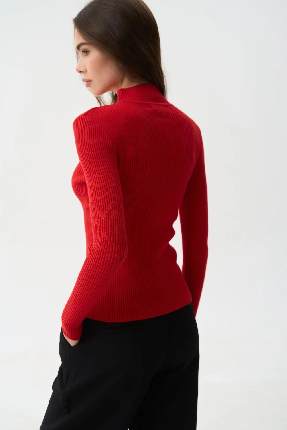 Red Rib Knit Turtleneck Sweater