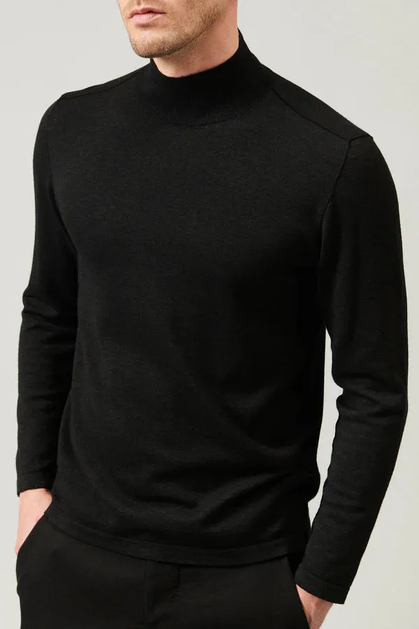 Regular-fit turtleneck knit in viscose and wool - Charcoal