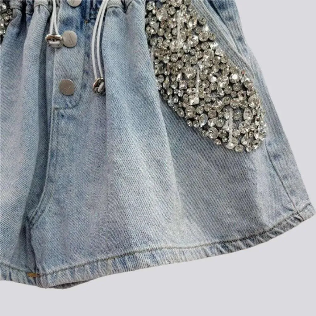 Rhinestone pocket women's denim shorts