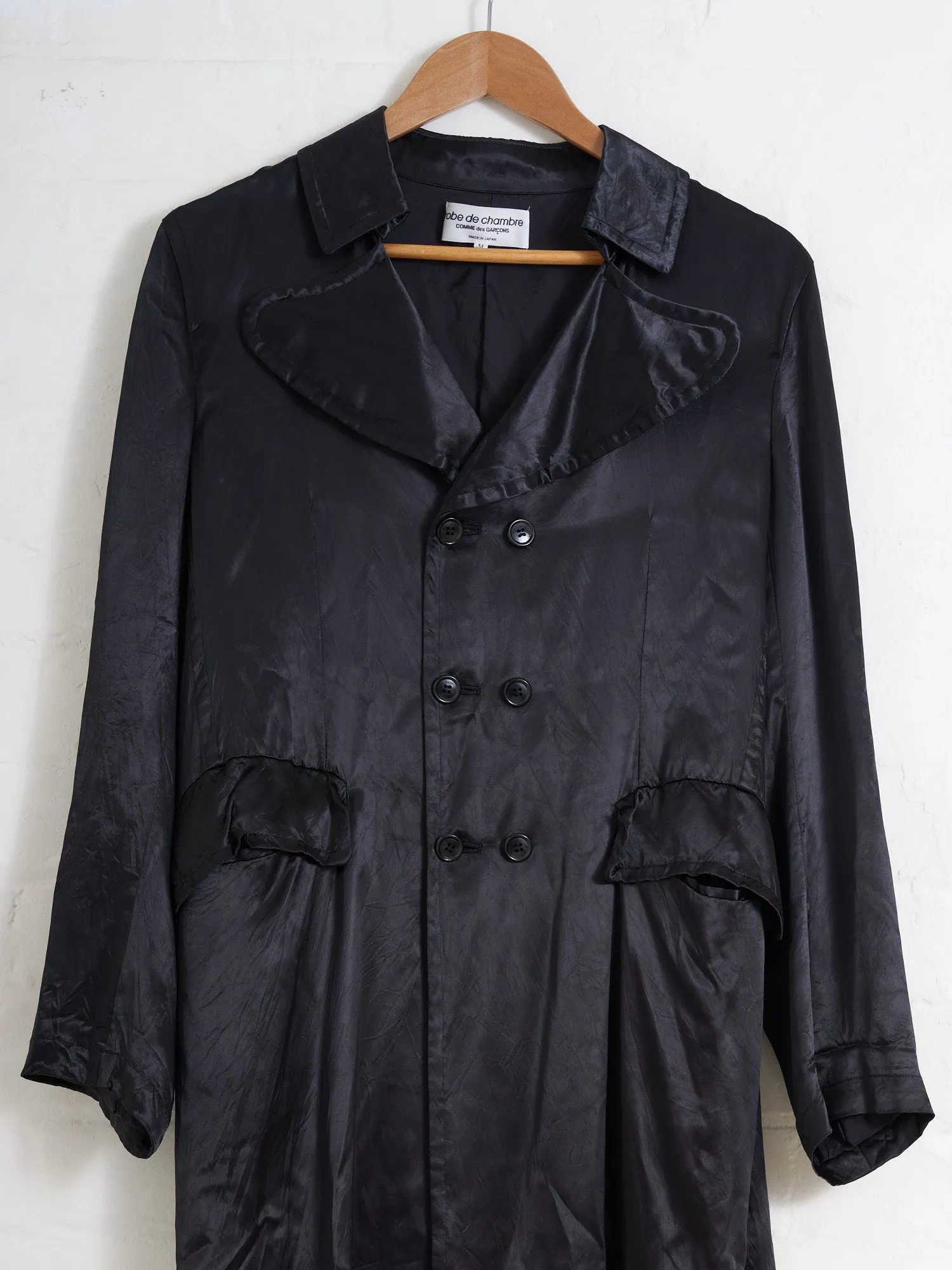 Robe de Chambre Comme des Garcons 2001 black satin double breasted coat - size M