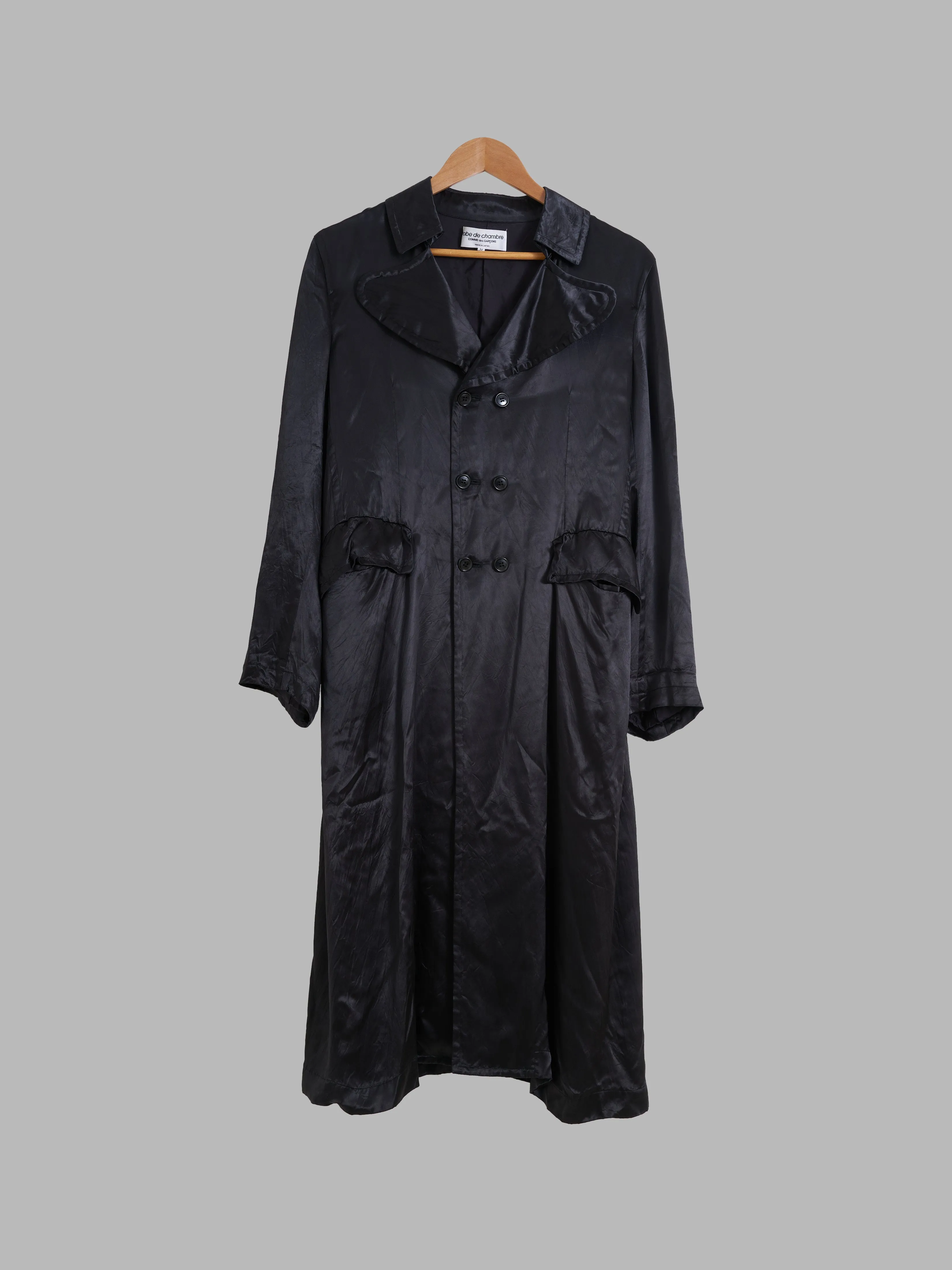 Robe de Chambre Comme des Garcons 2001 black satin double breasted coat - size M