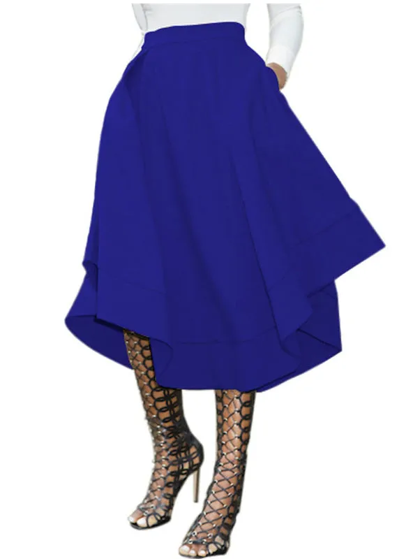 Royal Blue Elegant Vintage High Waist Mid-Calf Skirt