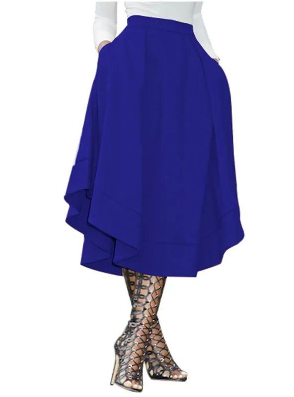 Royal Blue Elegant Vintage High Waist Mid-Calf Skirt