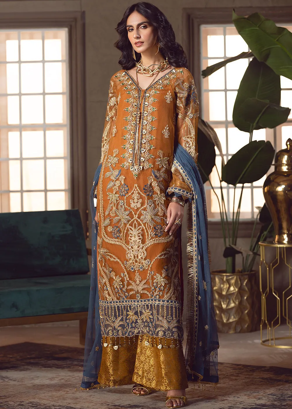 Rust Pakistani Palazzo Suit | Emaan Adeel | Le Festa Formal Edit 7 | LF-706