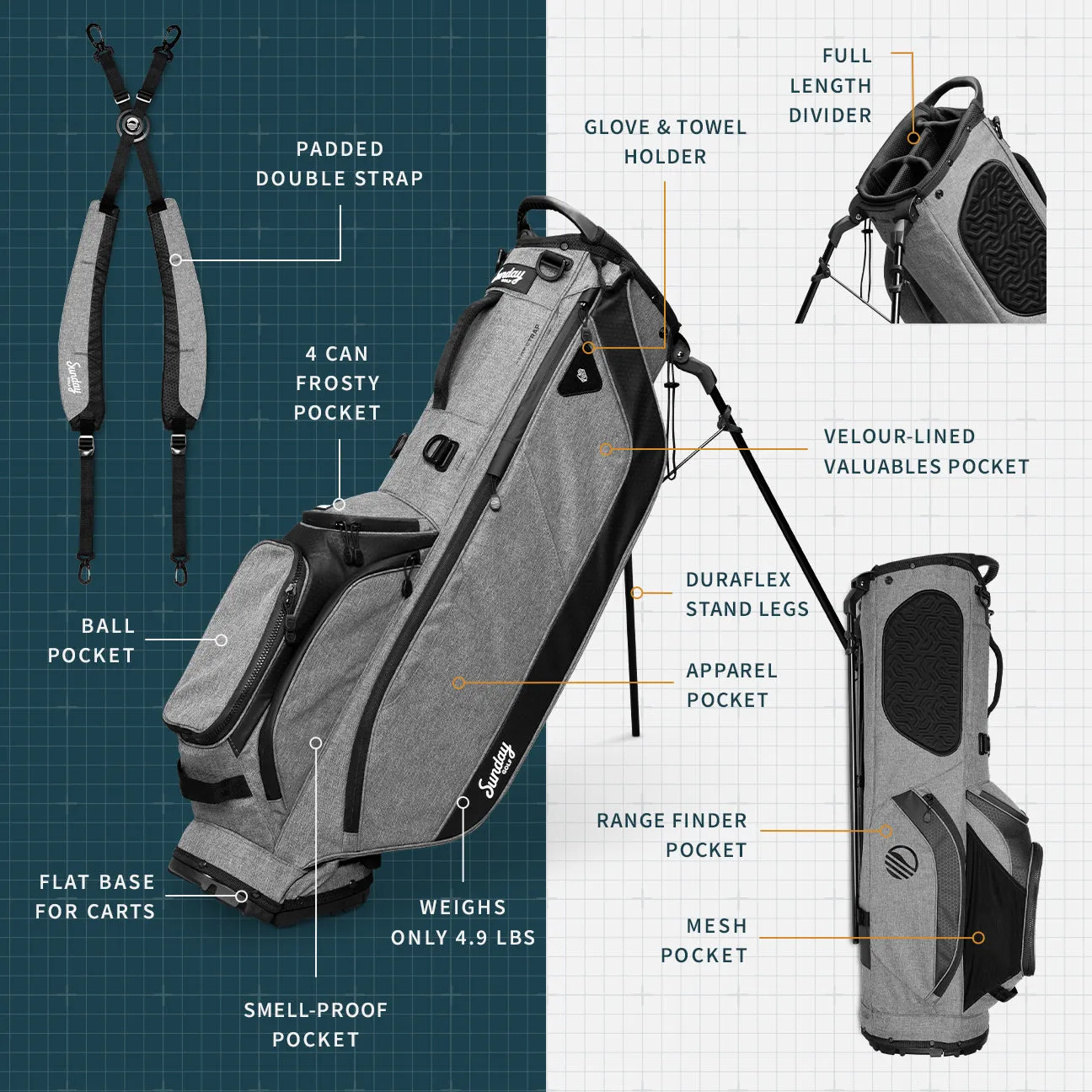 Ryder | Heather Gray Lightweight Stand Bag