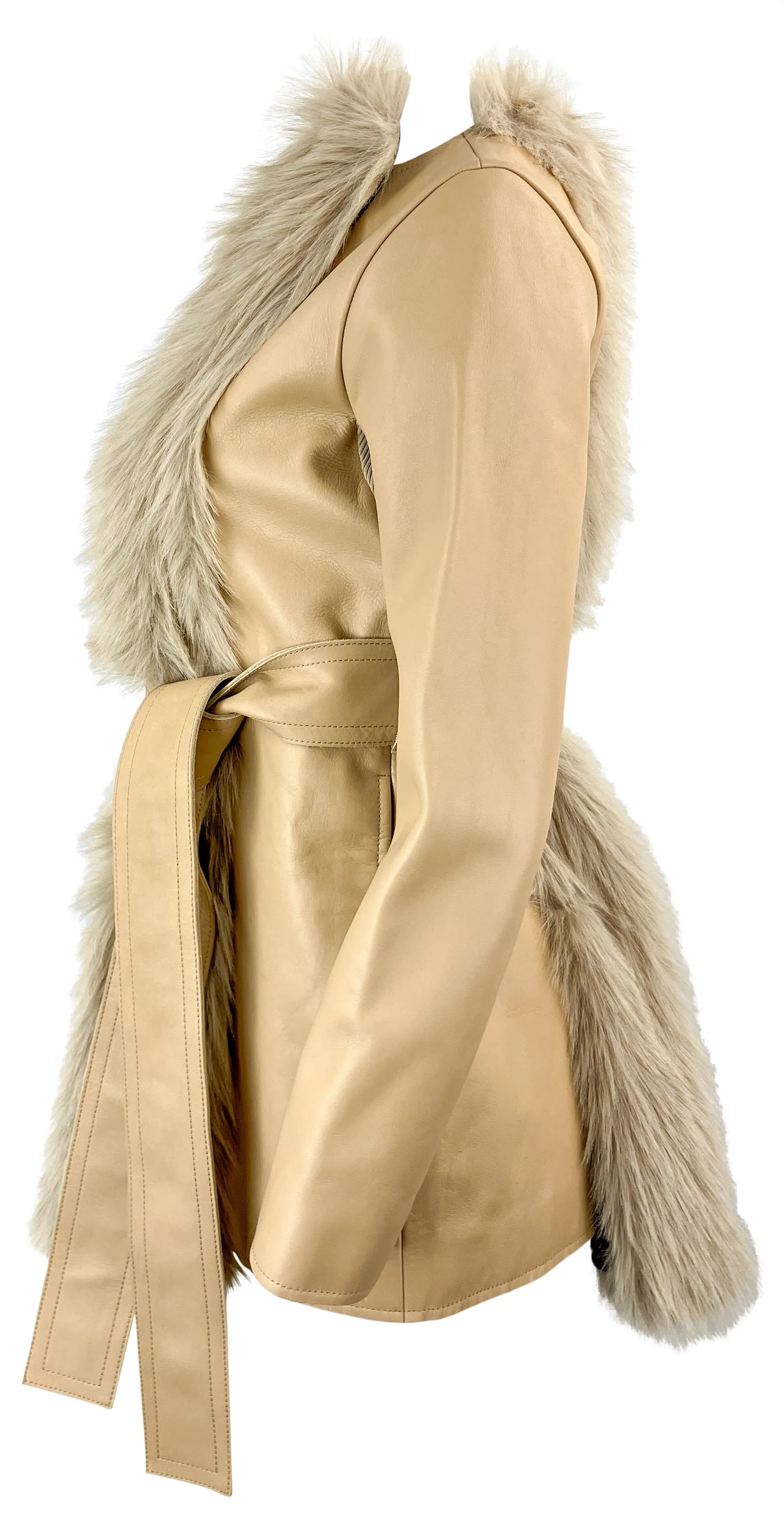 Sacai Faux Fur Coat in Beige