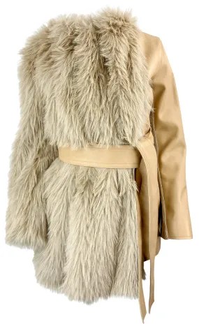 Sacai Faux Fur Coat in Beige