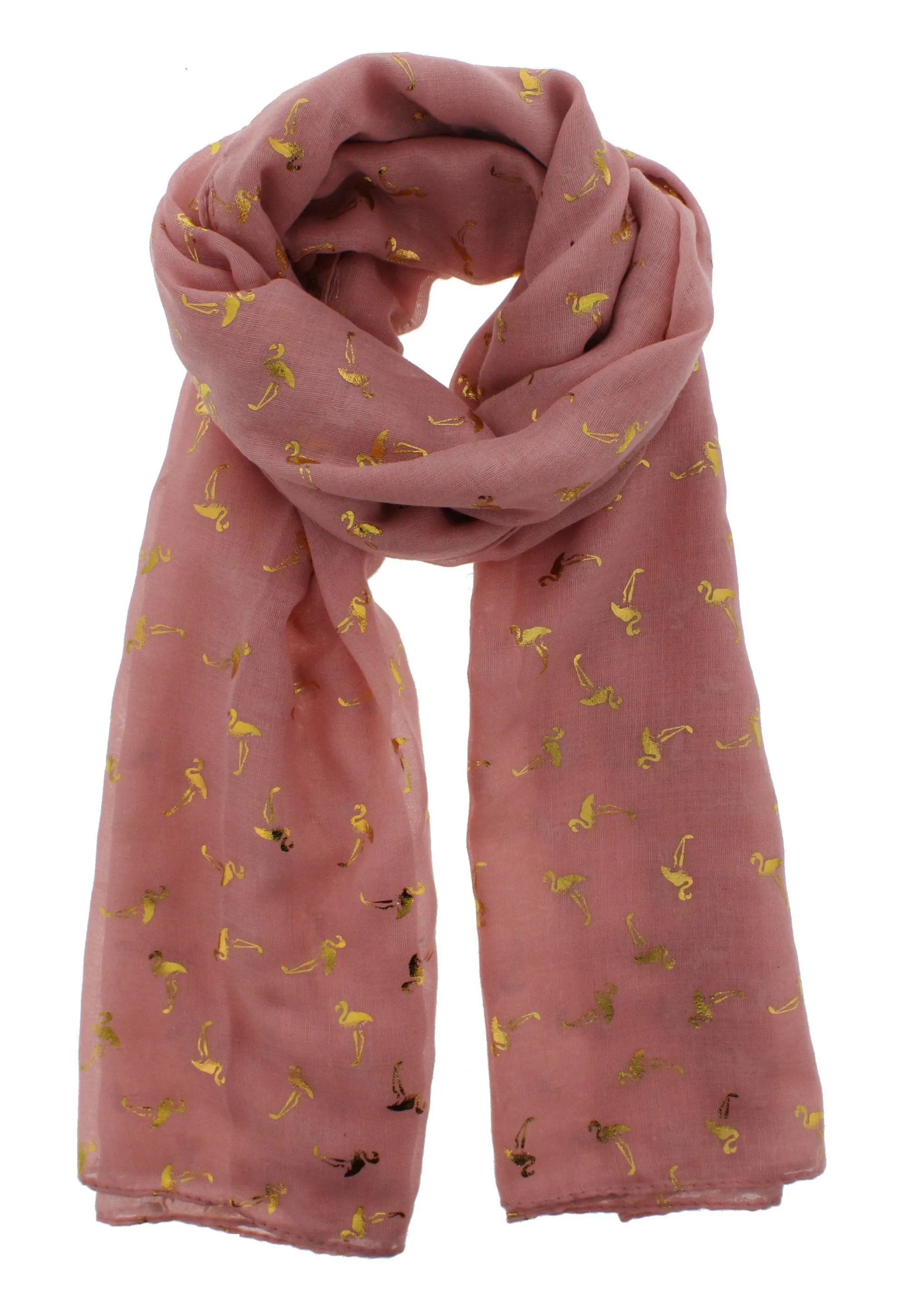 Scarf with Gold Foil Flamingos