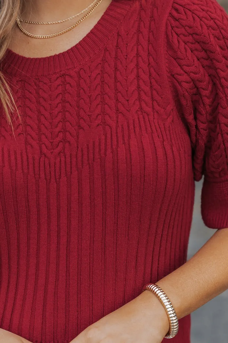 Scarlet Red Puff Sleeve Textured Sweater - FINAL SALE