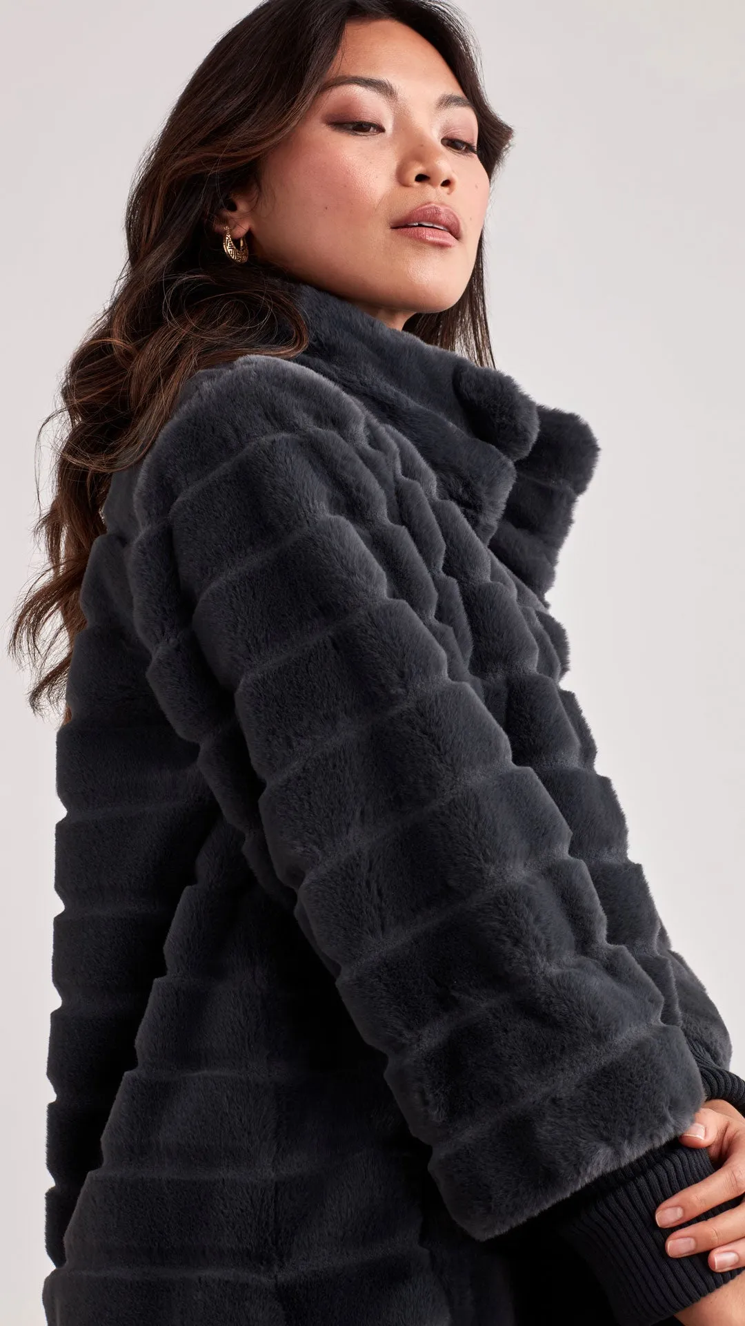 SHADOW STRIPE FAUX FUR COAT