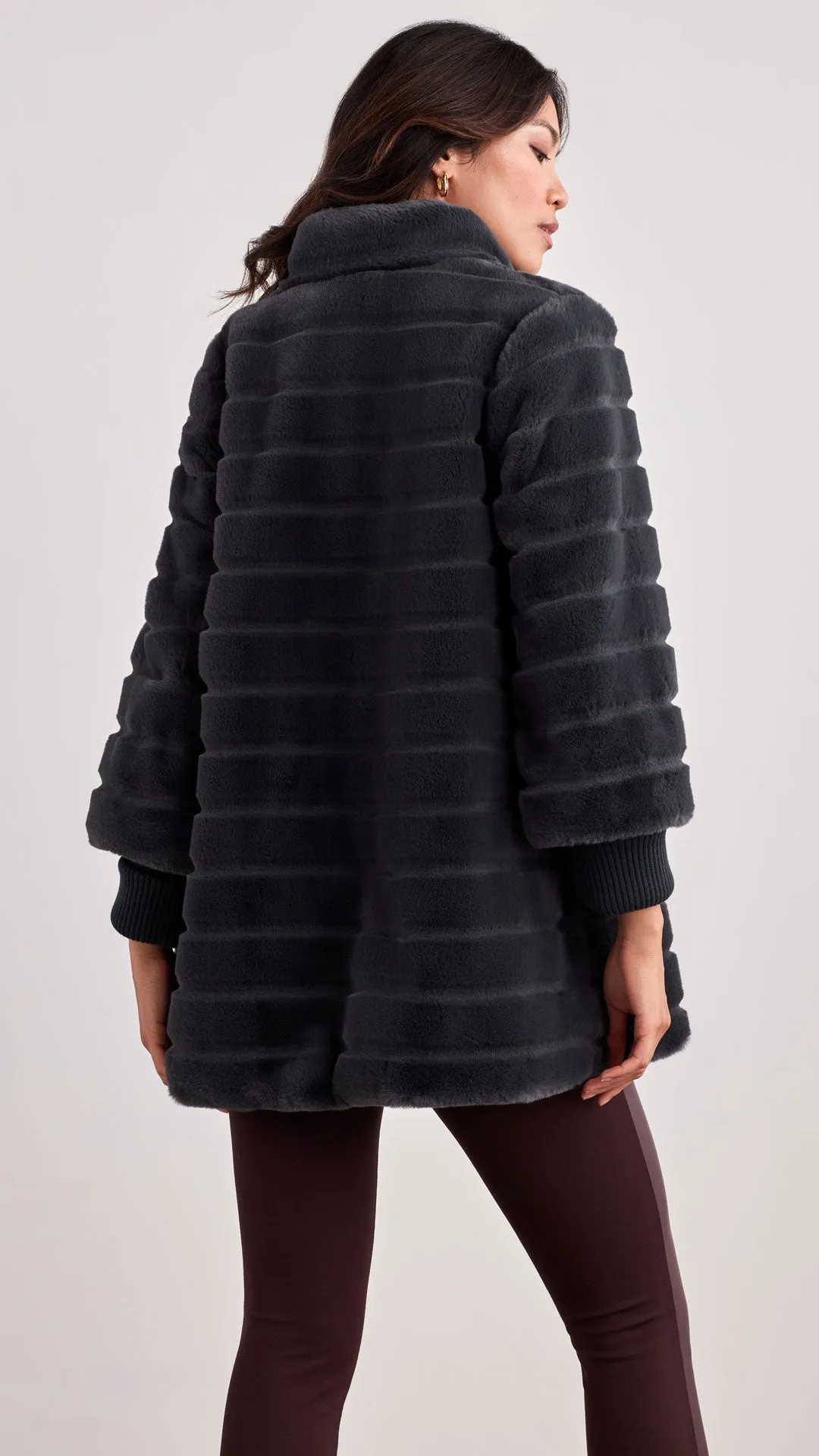 SHADOW STRIPE FAUX FUR COAT