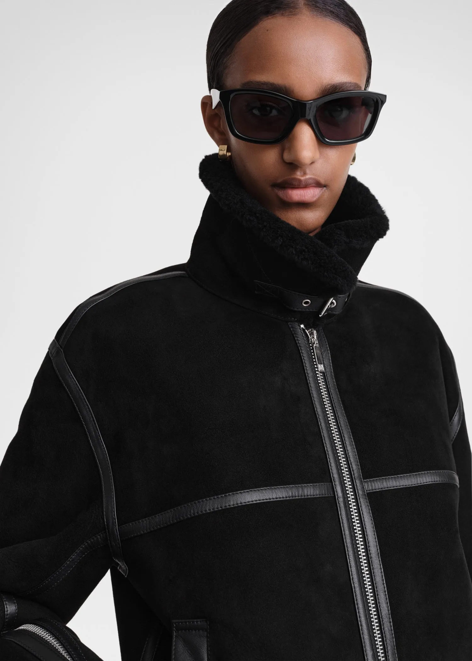 Shearling aviator jacket black