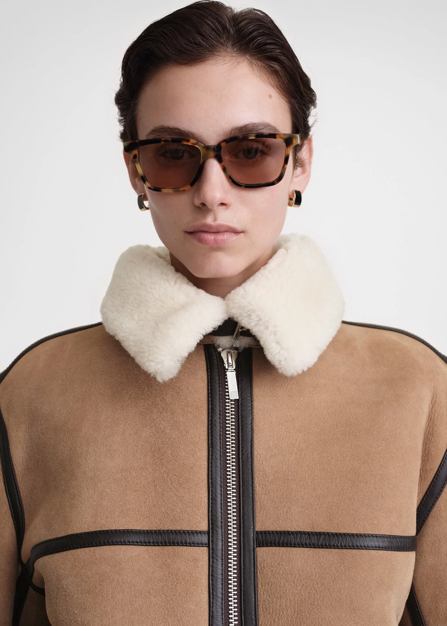 Shearling aviator jacket dark biscuit