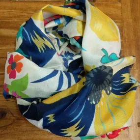 SILK TROPICAL BLOSSOMS SCARF - COOL