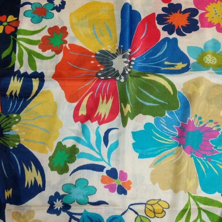 SILK TROPICAL BLOSSOMS SCARF - COOL