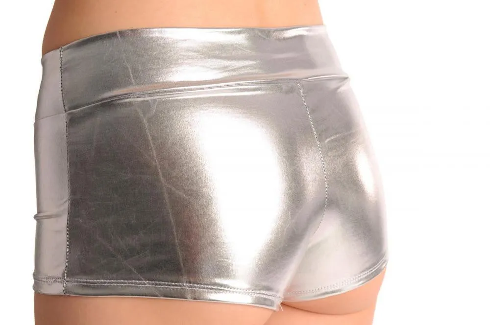 Silver Faux Leather Shorts